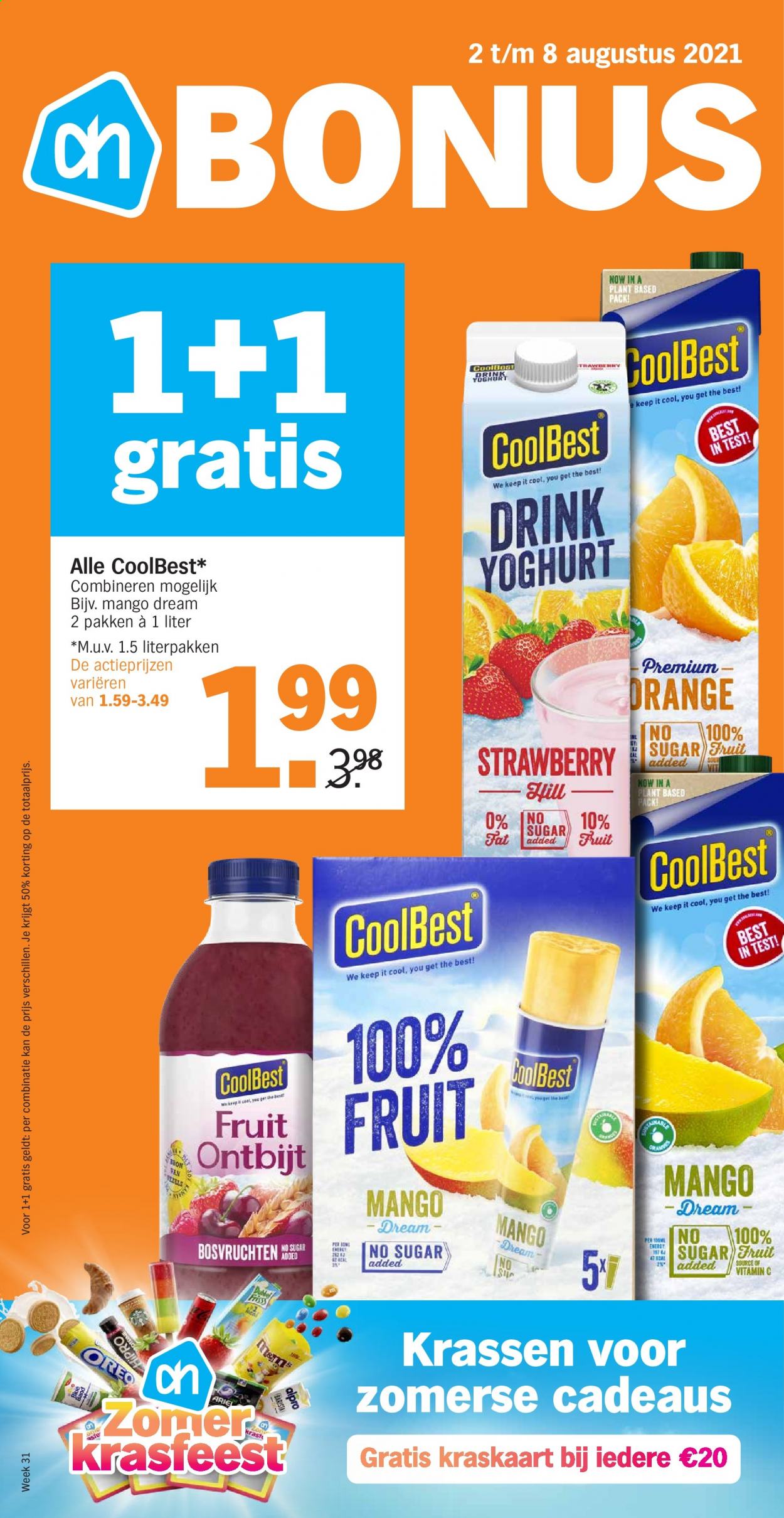 thumbnail - Albert Heijn-aanbieding - 2-8-2021 - 8-8-2021 -  producten in de aanbieding - mango, yoghurt, Oreo, Ariel. Pagina 1.