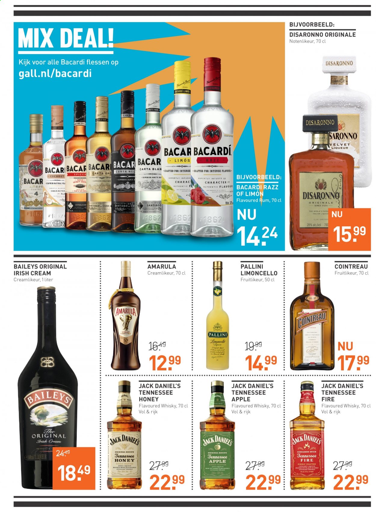 thumbnail - Gall & Gall-aanbieding - 2-8-2021 - 15-8-2021 -  producten in de aanbieding - Bacardi, rum, Cointreau, Jack Daniel's, Limoncello, liqueur, whisky, Baileys. Pagina 5.