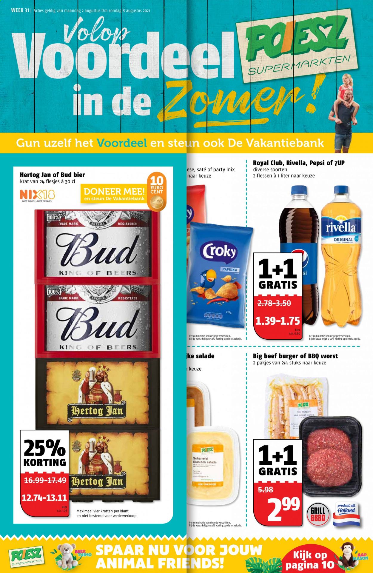 thumbnail - Poiesz-aanbieding - 2-8-2021 - 8-8-2021 -  producten in de aanbieding - Hertog Jan, bier, chips, BBQ, Pepsi. Pagina 1.