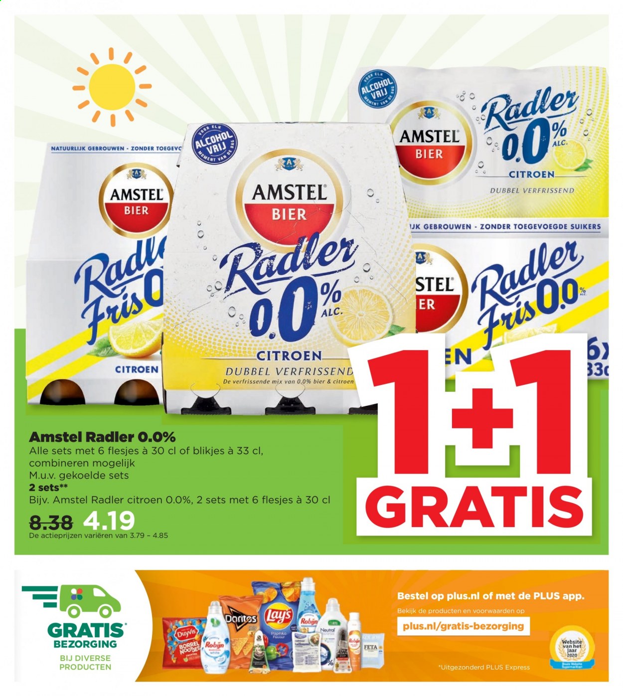 thumbnail - Plus-aanbieding - 8-8-2021 - 14-8-2021 -  producten in de aanbieding - Amstel Bier, bier, Radler, citroen, Feta, Robijn. Pagina 19.