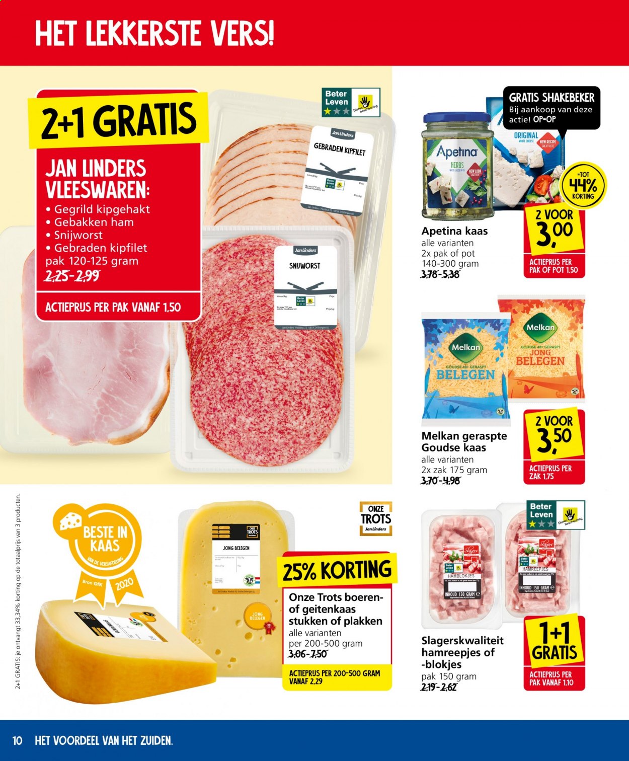 thumbnail - Jan Linders-aanbieding - 9-8-2021 - 15-8-2021 -  producten in de aanbieding - kipfilet, ham, hamreepjes, kaas. Pagina 10.