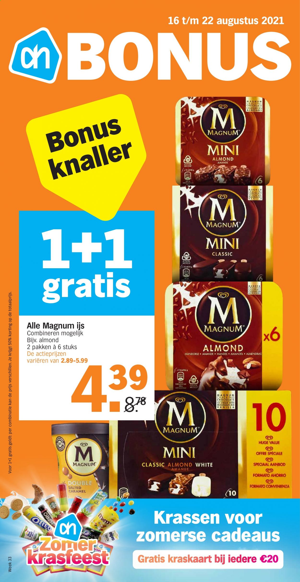 thumbnail - Albert Heijn-aanbieding - 16-8-2021 - 22-8-2021 -  producten in de aanbieding - Magnum, Magnum mini, Oreo, Ariel. Pagina 1.