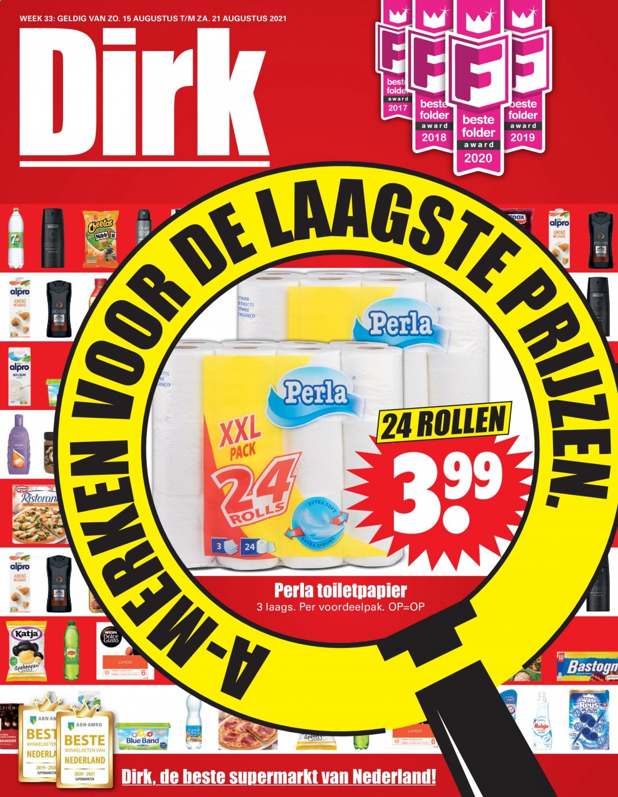 Dirk-aanbieding - 15.8.2021 - 21.8.2021 -  producten in de aanbieding - Dolce Gusto, dove, pizza, almond, Robijn. Pagina 1.