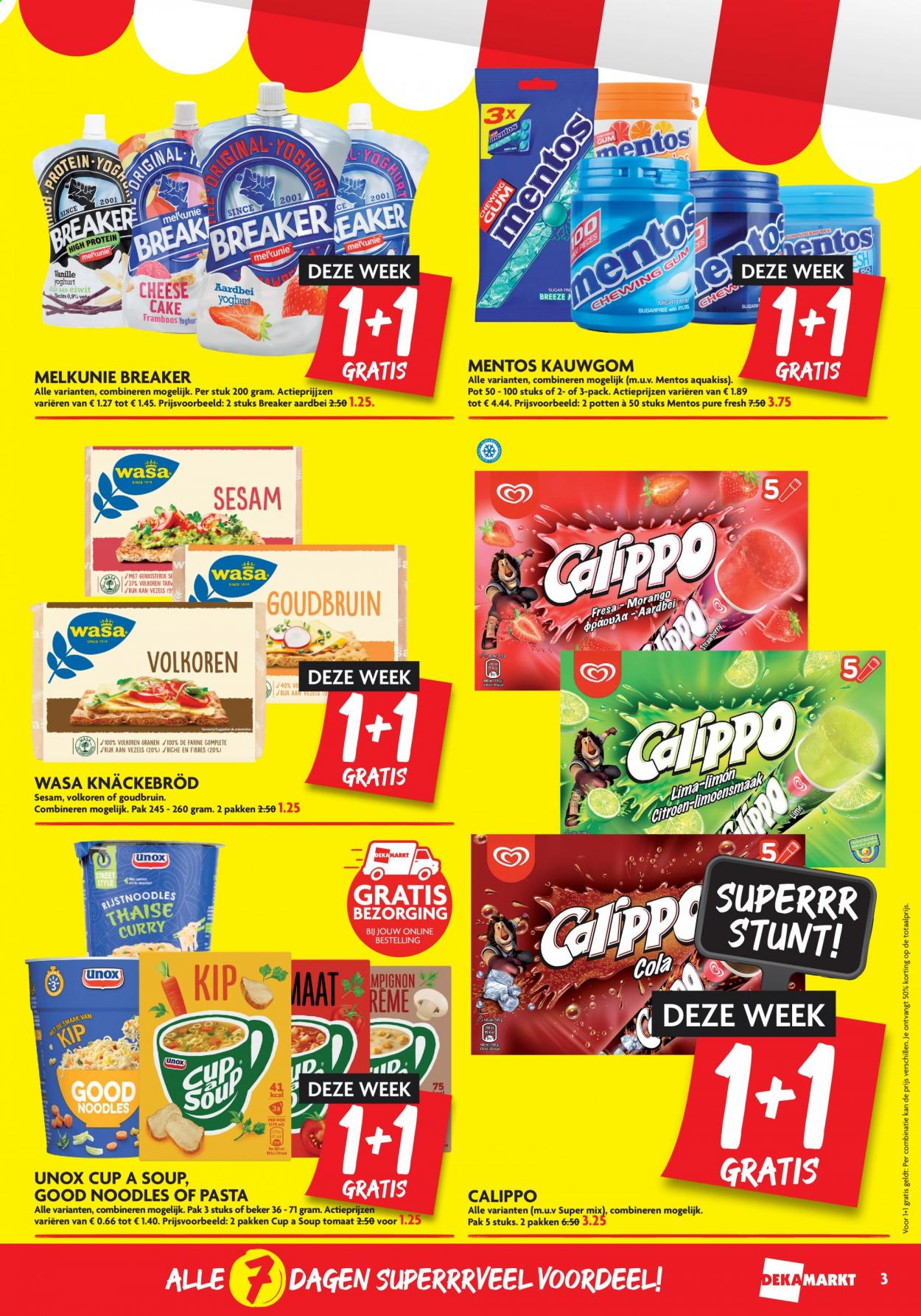 thumbnail - DekaMarkt-aanbieding - 22-8-2021 - 28-8-2021 -  producten in de aanbieding - citroen, cup-a-soup, yoghurt, gum, kauwgom, pasta, curry. Pagina 3.
