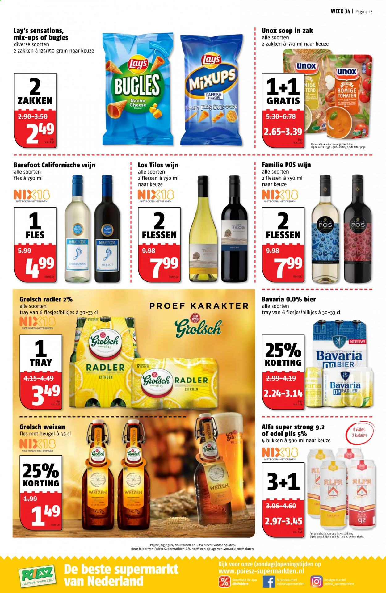 thumbnail - Poiesz-aanbieding - 23-8-2021 - 29-8-2021 -  producten in de aanbieding - Alfa, Grolsch, Bavaria, bier, wijn. Pagina 13.