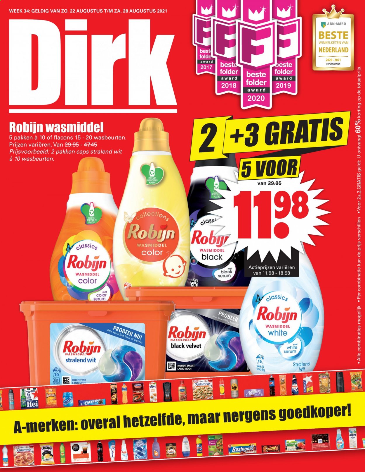 Dirk-aanbieding - 22.8.2021 - 28.8.2021 -  producten in de aanbieding - calvé, Dolce Gusto, dove, wasmiddel, Robijn. Pagina 1.