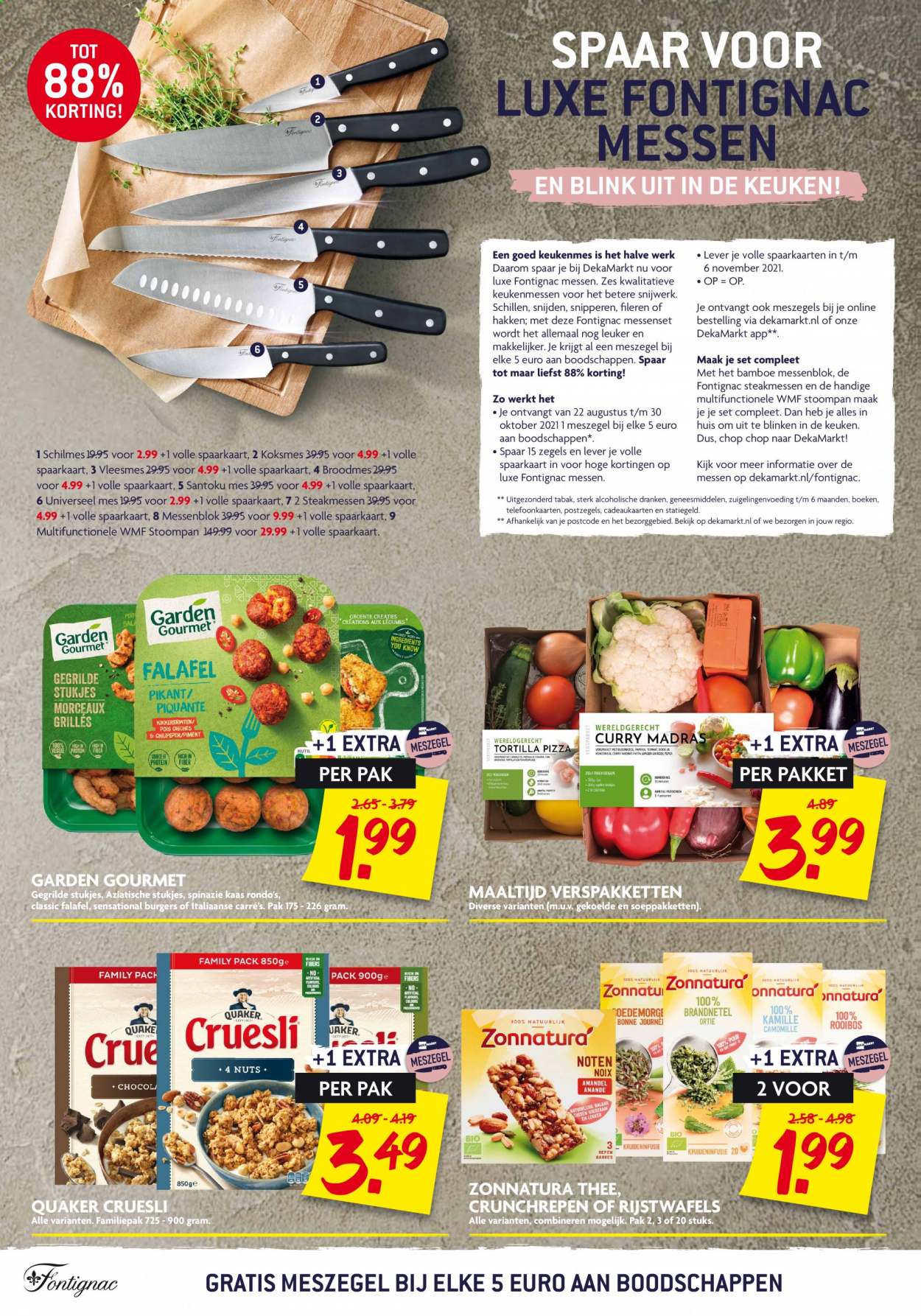 thumbnail - DekaMarkt-aanbieding - 29-8-2021 - 4-9-2021 -  producten in de aanbieding - spinazie, Falafel, kaas, messen, messenblok. Pagina 14.