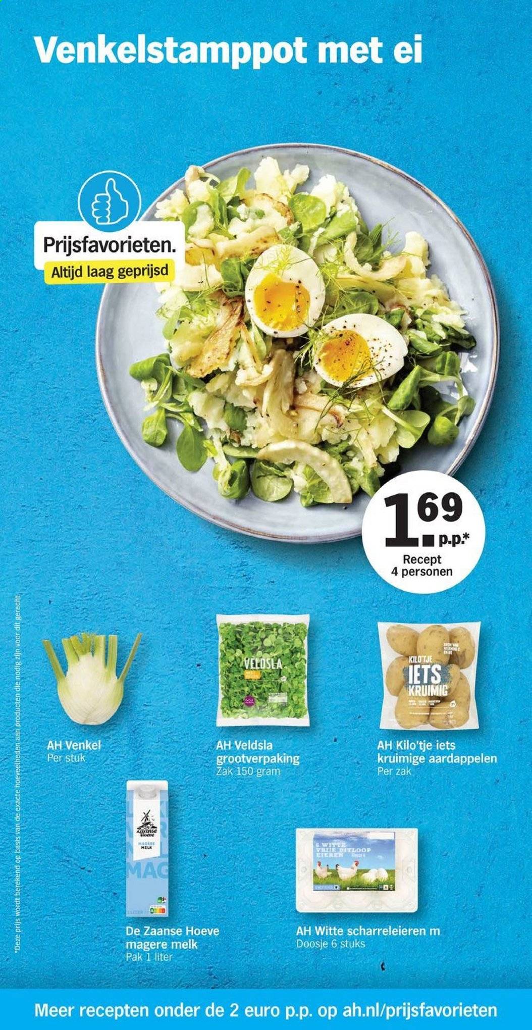 thumbnail - Albert Heijn-aanbieding -  producten in de aanbieding - aardappelen, veldsla, melk, ei, venkel. Pagina 2.