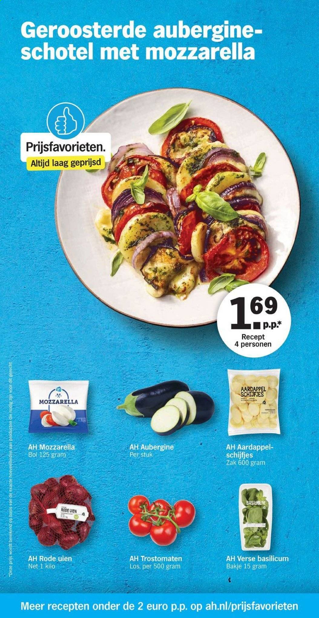 thumbnail - Albert Heijn-aanbieding -  producten in de aanbieding - aubergine, mozzarella, basilicum. Pagina 4.