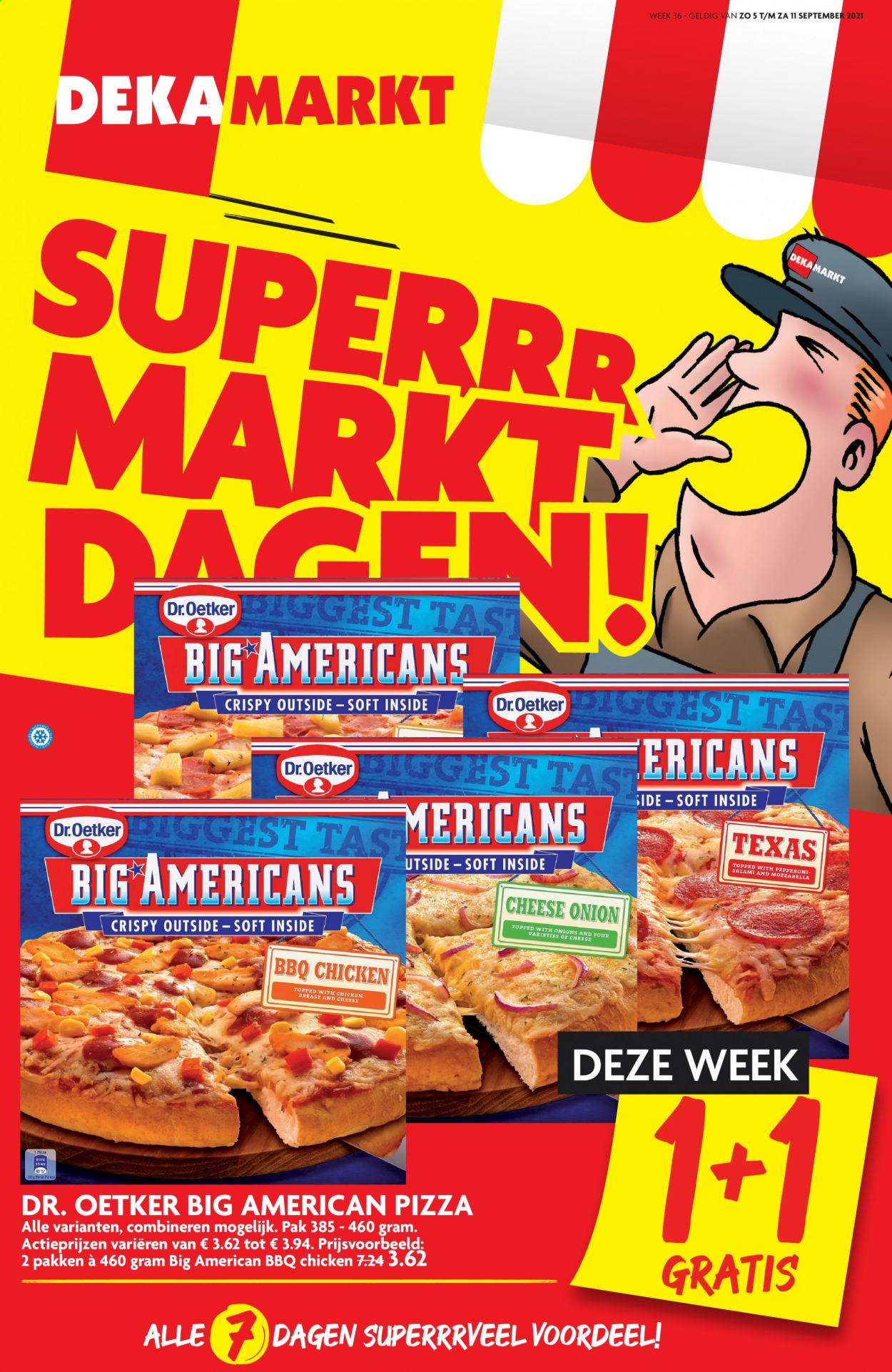 thumbnail - DekaMarkt-aanbieding - 5-9-2021 - 11-9-2021 -  producten in de aanbieding - pizza, pepperoni, Dr. Oetker, mozzarella, BBQ. Pagina 1.