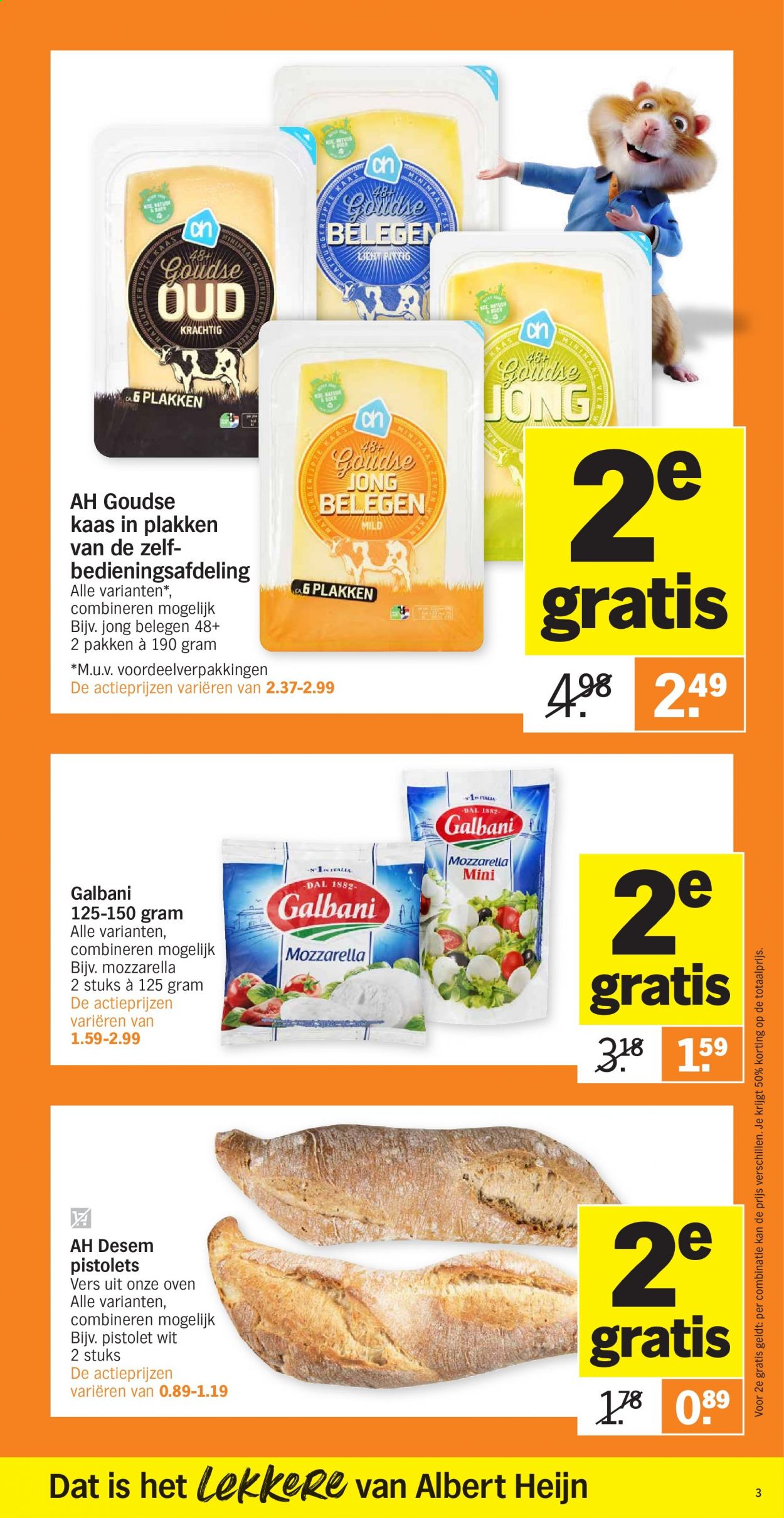 thumbnail - Albert Heijn-aanbieding - 6-9-2021 - 12-9-2021 -  producten in de aanbieding - pistolet, belegen kaas, kaas, mozzarella. Pagina 3.