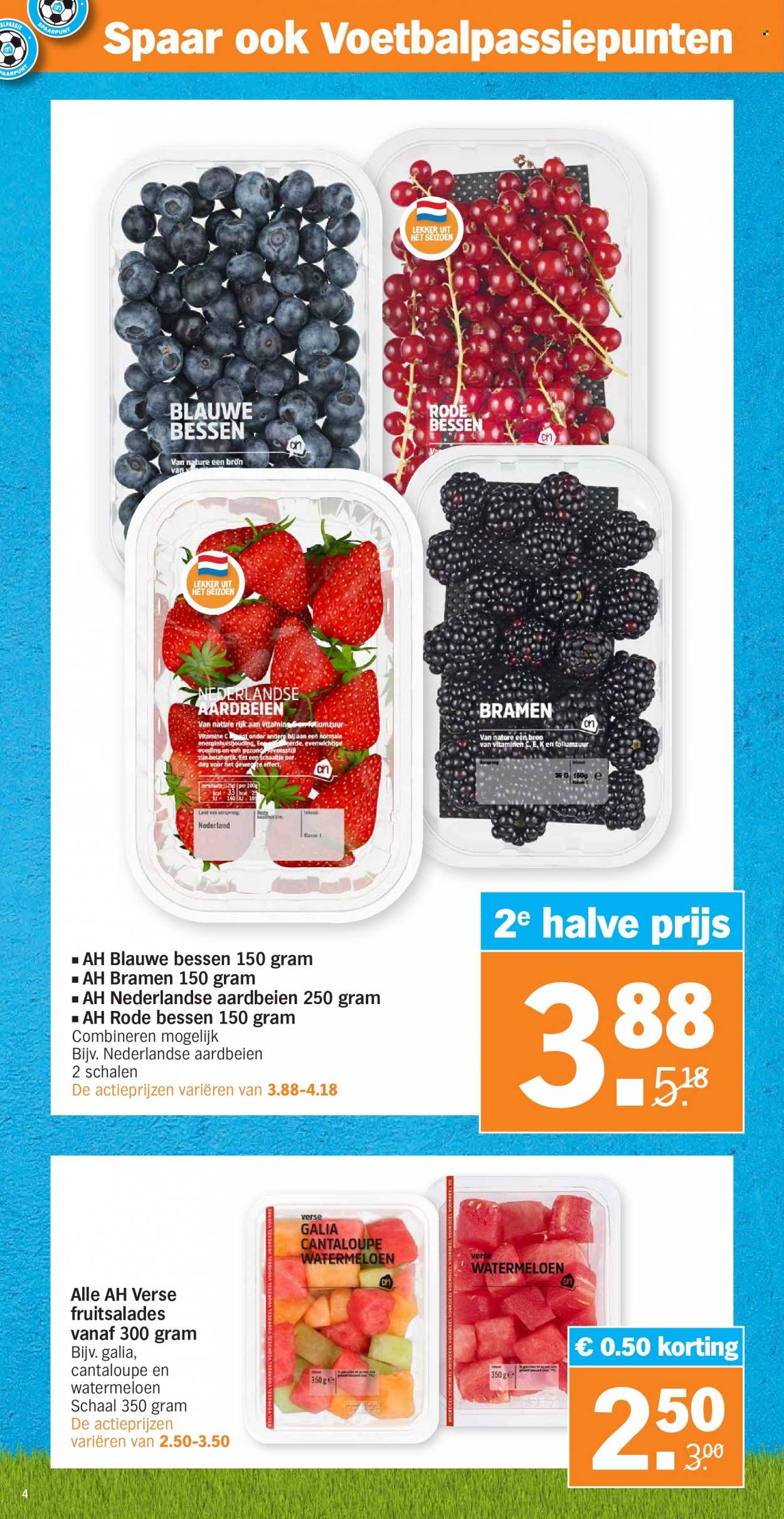 thumbnail - Albert Heijn-aanbieding - 13-9-2021 - 19-9-2021 -  producten in de aanbieding - aardbeien, bessen, bramen, cantaloupe, rode bessen, watermeloen, galia meloen. Pagina 4.