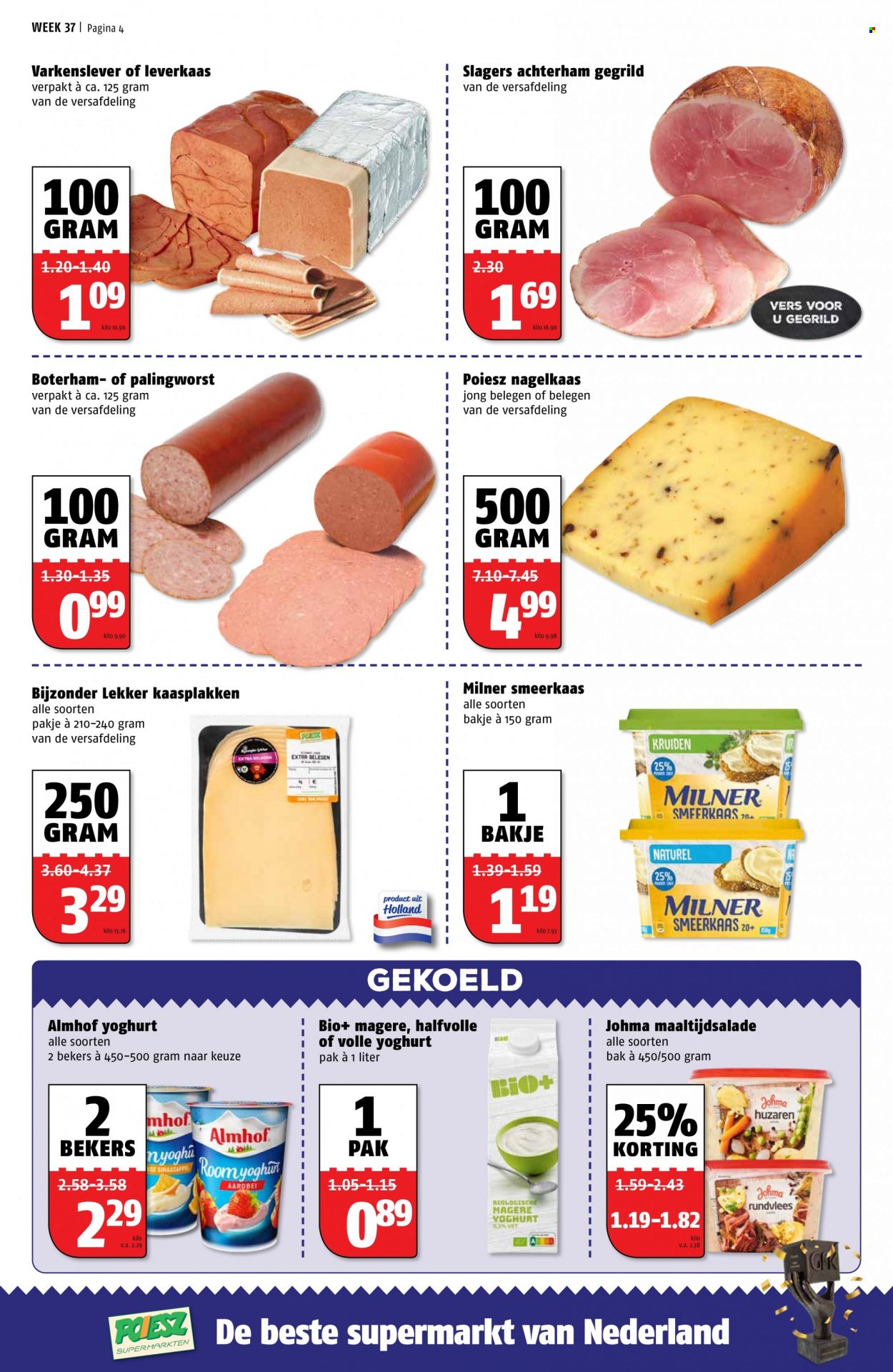 thumbnail - Poiesz-aanbieding - 13-9-2021 - 19-9-2021 -  producten in de aanbieding - rundvlees, achterham, smeerkaas, volle yoghurt, yoghurt. Pagina 8.