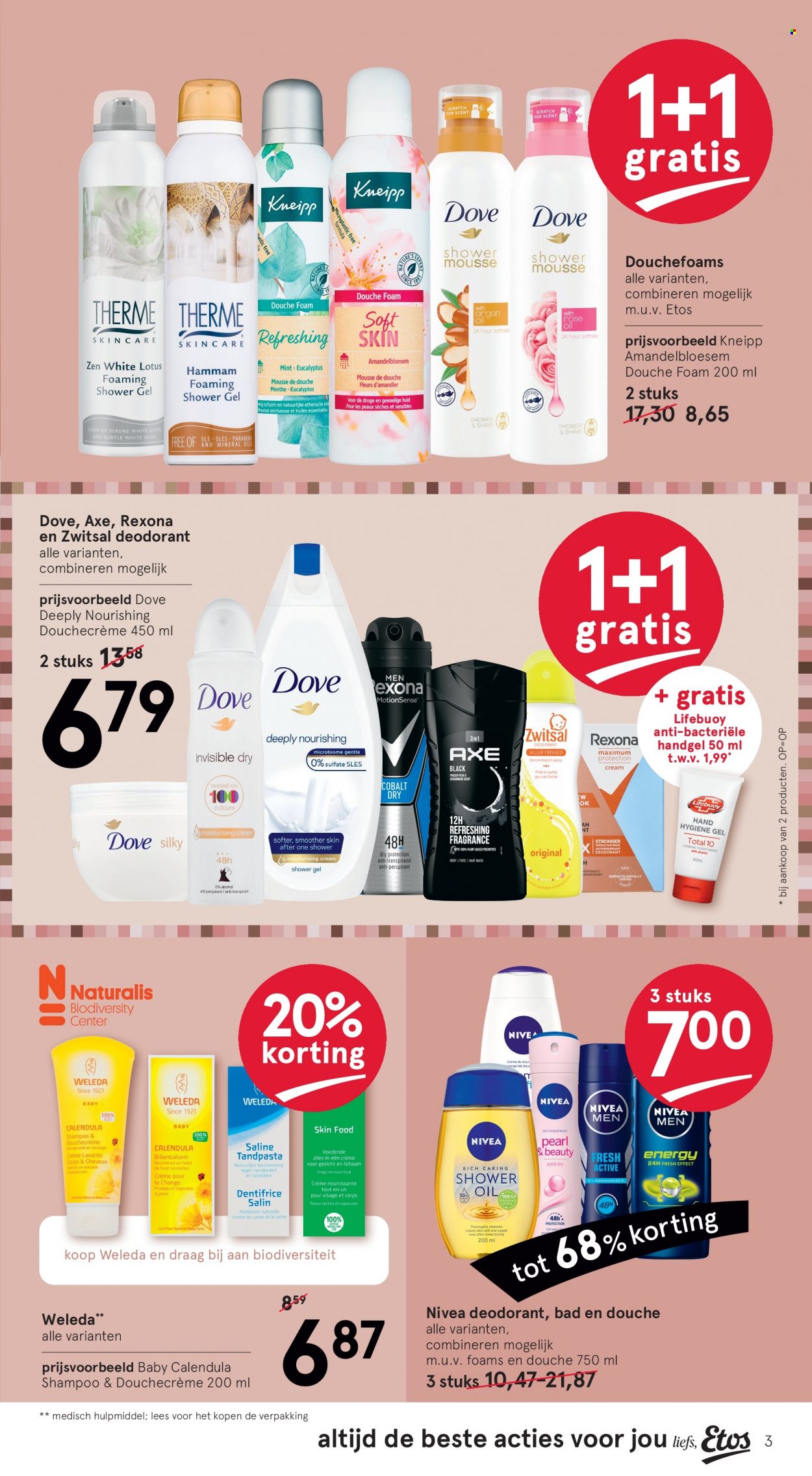 thumbnail - Etos-aanbieding - 13-9-2021 - 26-9-2021 -  producten in de aanbieding - Nivea, shampoo, Weleda, Zwitsal, Dove, Kneipp, deodorant, Rexona, handgel. Pagina 3.