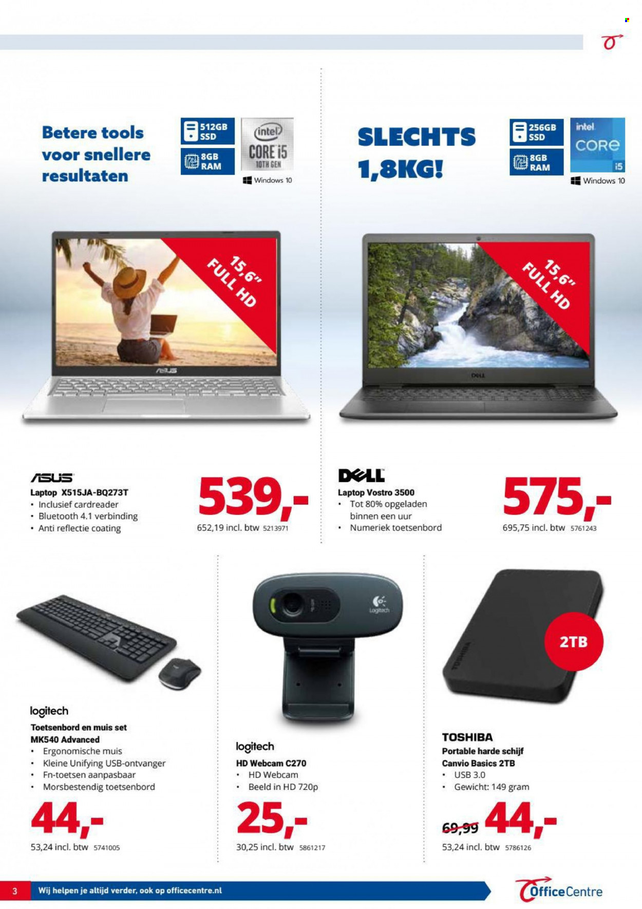 thumbnail - Office Centre-aanbieding - 15-9-2021 - 28-9-2021 -  producten in de aanbieding - Asus, Dell, laptop, Toshiba, Intel, portable harde schijf, SSD, Logitech, muis, toetsenbord, toetsenbord en muis, usb, webcam. Pagina 3.
