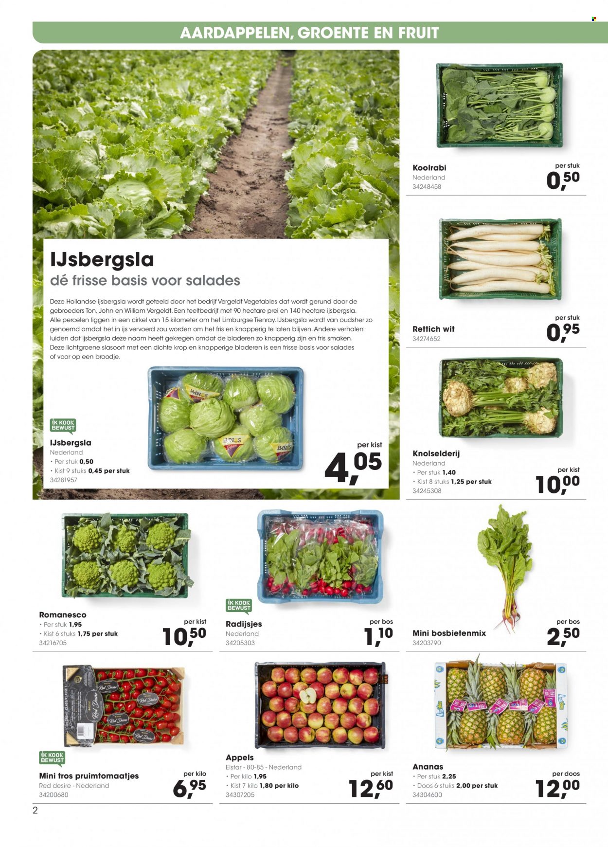 thumbnail - Hanos-aanbieding - 20-9-2021 - 3-10-2021 -  producten in de aanbieding - aardappelen, bloemkool romanesco, ijsbergsla, knolselderij, koolrabi, appels, ananas. Pagina 2.