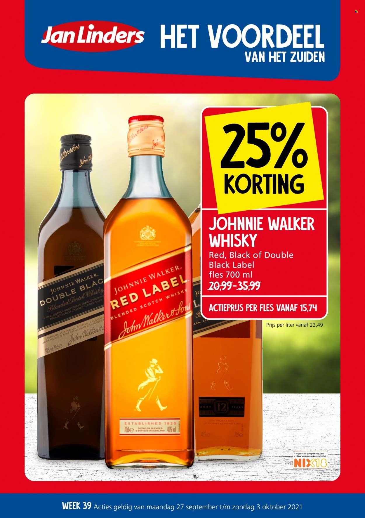 thumbnail - Jan Linders-aanbieding - 27-9-2021 - 3-10-2021 -  producten in de aanbieding - blended scotch whisky, scotch whisky, whisky, Johnnie Walker. Pagina 1.