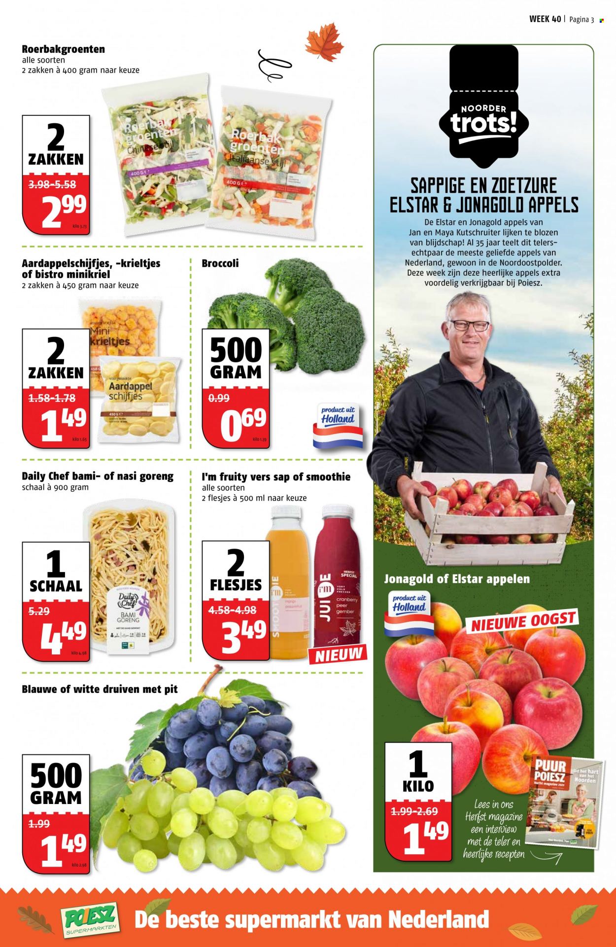 thumbnail - Poiesz-aanbieding - 4-10-2021 - 10-10-2021 -  producten in de aanbieding - krieltjes, broccoli, appels, druiven, smoothie. Pagina 4.