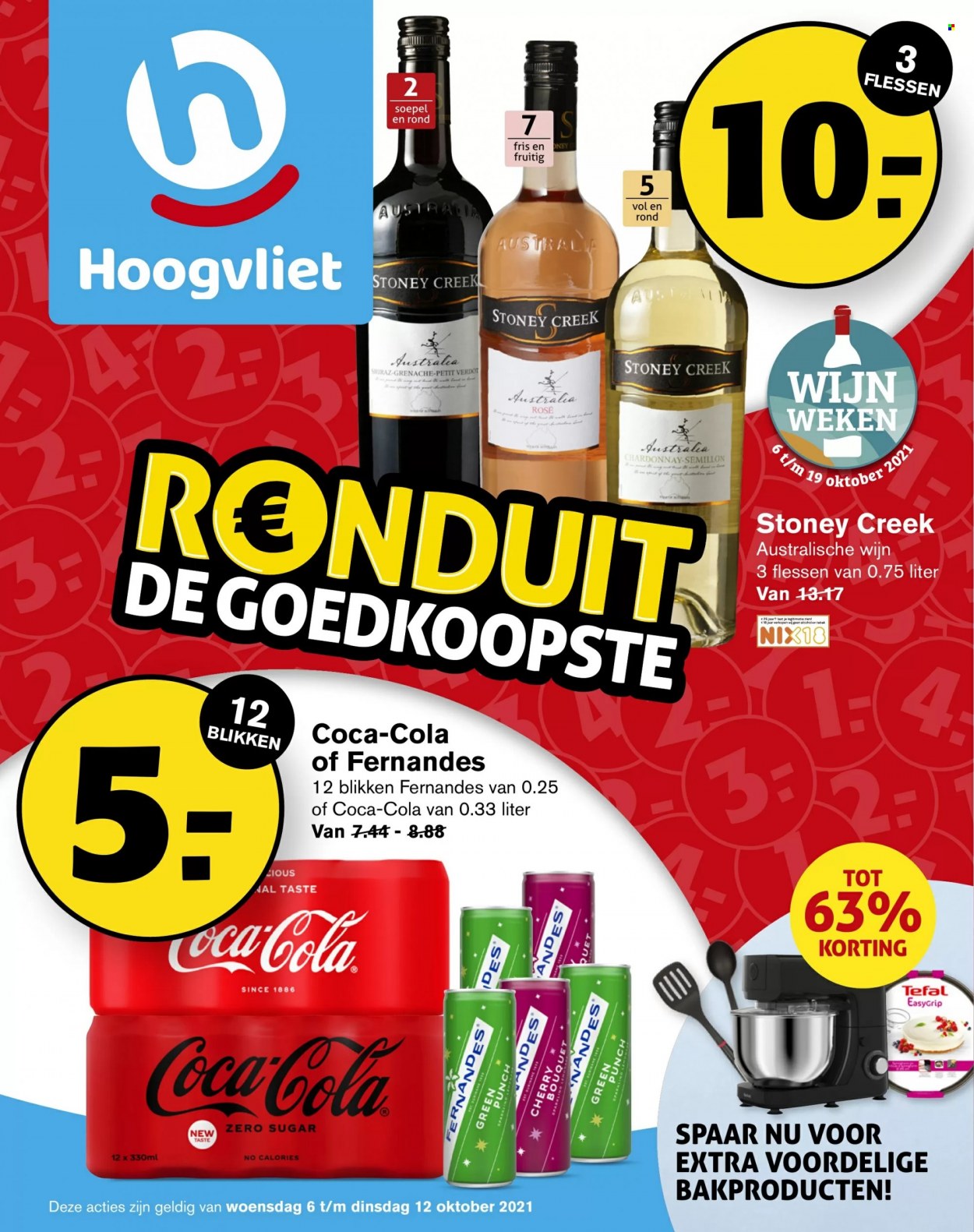 thumbnail - Hoogvliet-aanbieding - 6-10-2021 - 12-10-2021 -  producten in de aanbieding - Coca-Cola, Chardonnay, wijn, Tefal. Pagina 1.