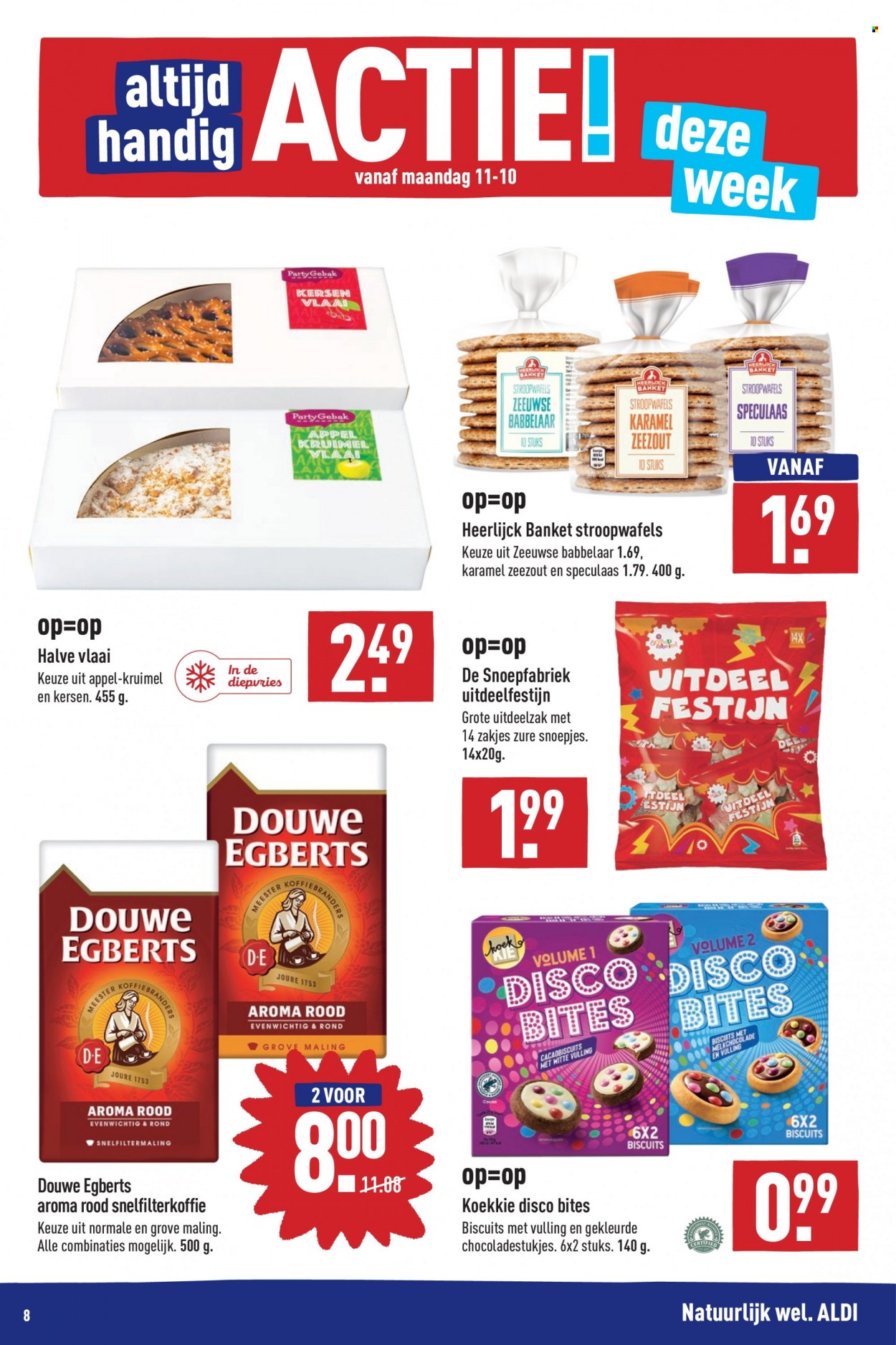 thumbnail - Aldi-aanbieding - 11-10-2021 - 17-10-2021 -  producten in de aanbieding - gebak, kersen, melkchocolade, Stroopwafels, Douwe Egberts. Pagina 8.