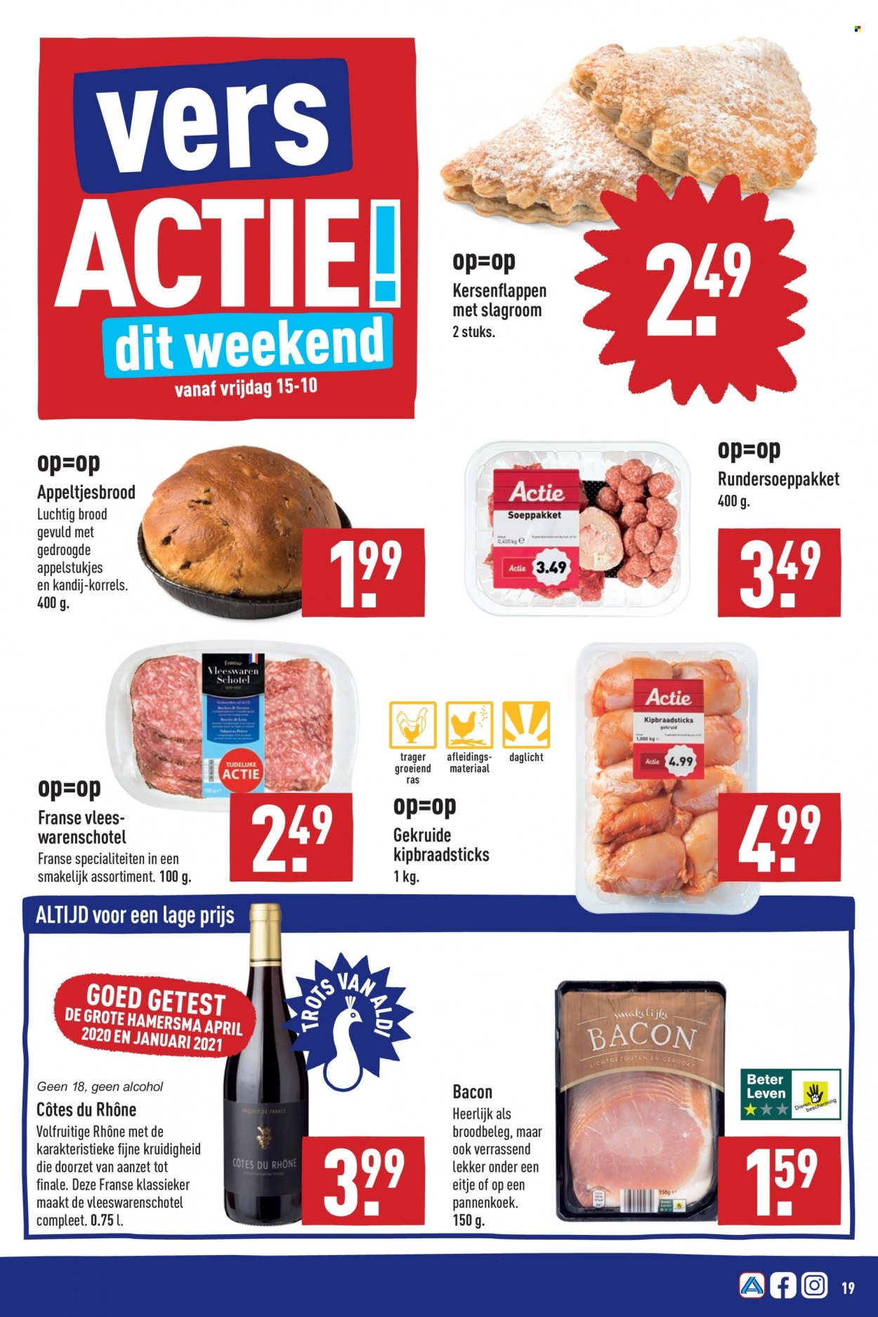 thumbnail - Aldi-aanbieding - 11-10-2021 - 17-10-2021 -  producten in de aanbieding - brood, bacon, slagroom, Côtes du Rhône. Pagina 19.