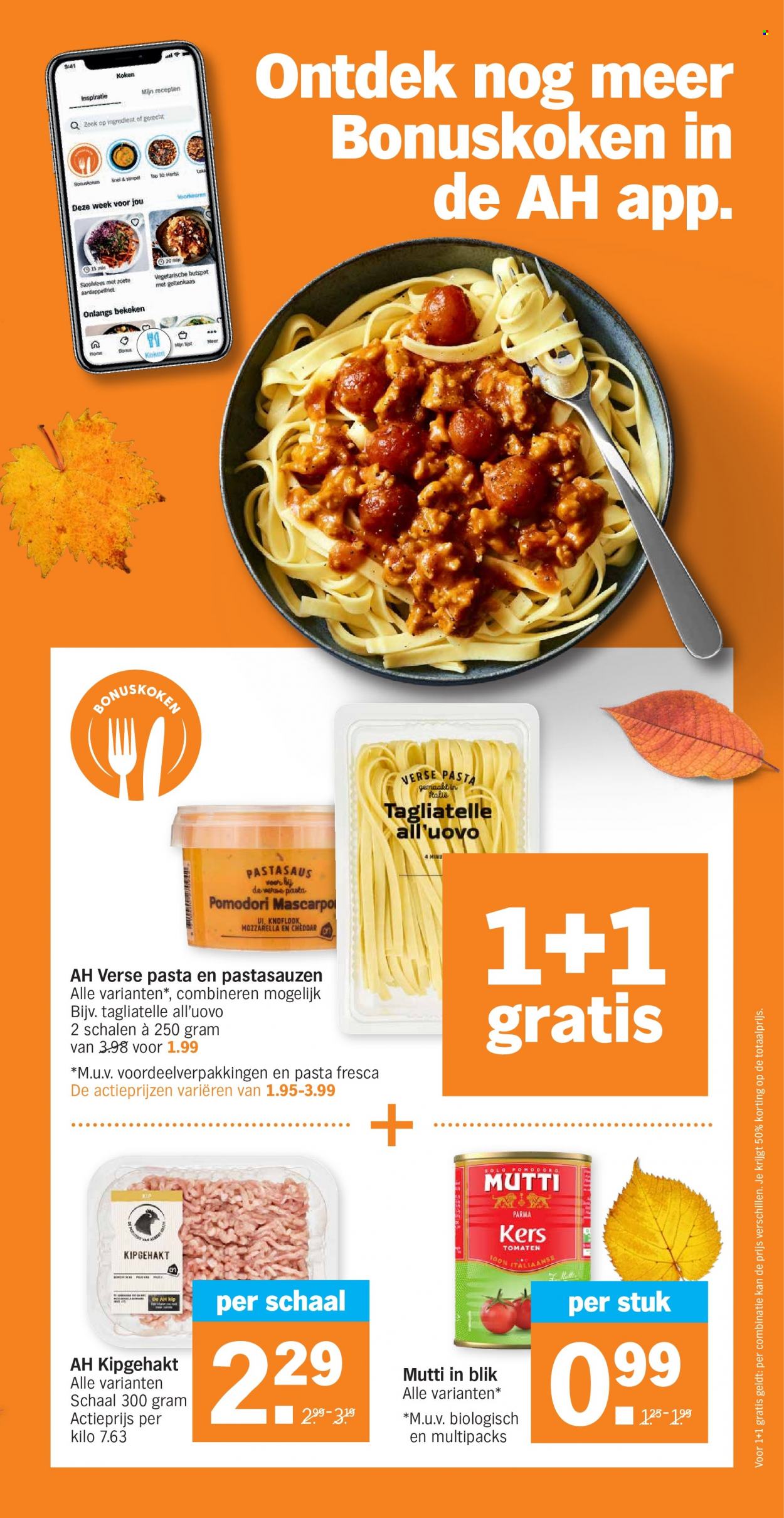 thumbnail - Albert Heijn-aanbieding - 11-10-2021 - 17-10-2021 -  producten in de aanbieding - uien, mozzarella, pasta, tagliatelle. Pagina 3.