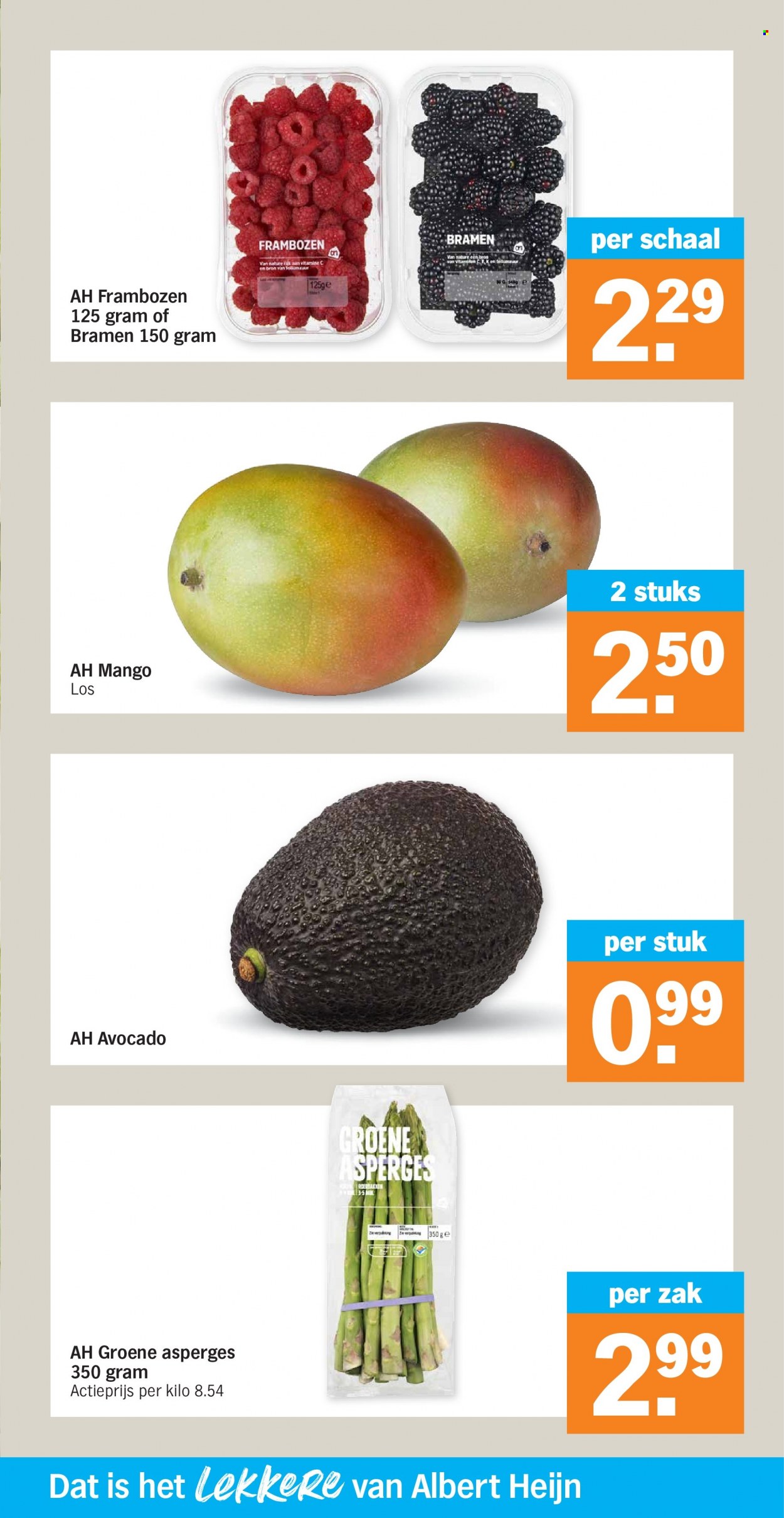 thumbnail - Albert Heijn-aanbieding - 18-10-2021 - 24-10-2021 -  producten in de aanbieding - asperges, groene asperges, avocado, bramen, mango, frambozen. Pagina 7.