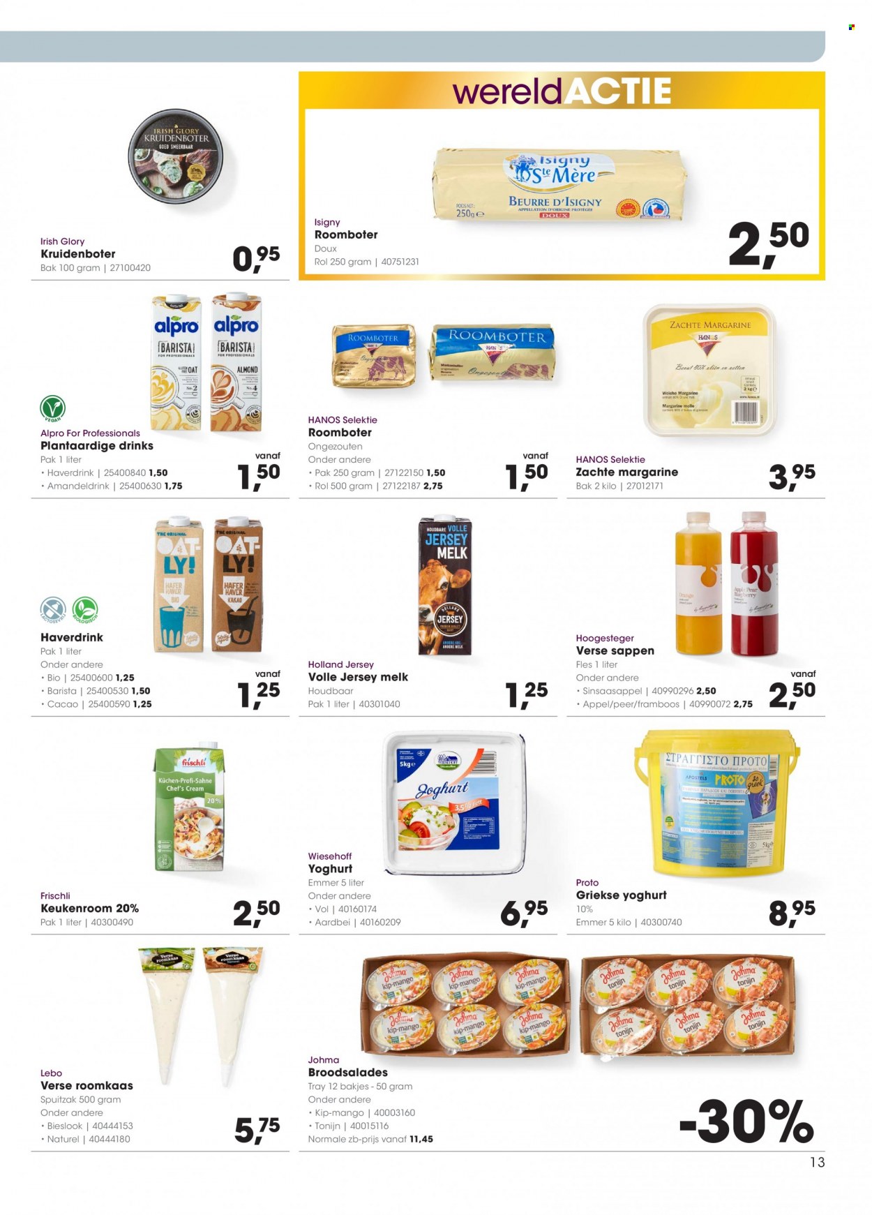 thumbnail - Hanos-aanbieding - 18-10-2021 - 31-10-2021 -  producten in de aanbieding - mango, peer, tonijn, roomkaas, yoghurt, griekse yoghurt, melk, kruidenboter, roomboter. Pagina 13.