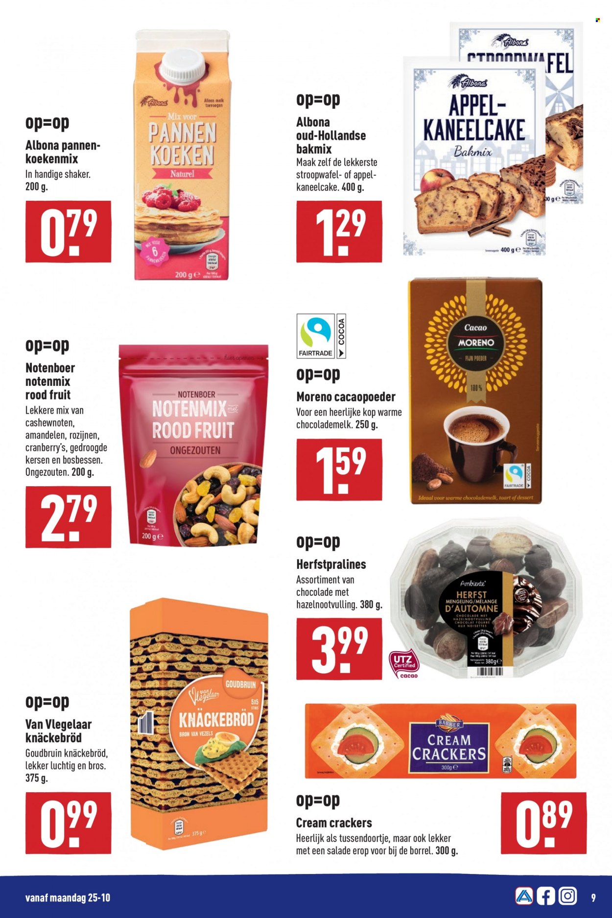 thumbnail - Aldi-aanbieding - 25-10-2021 - 31-10-2021 -  producten in de aanbieding - kersen, melk, chocolade, crackers, cacaopoeder, cashewnoten, rozijnen, cranberry’s, amandelen. Pagina 9.