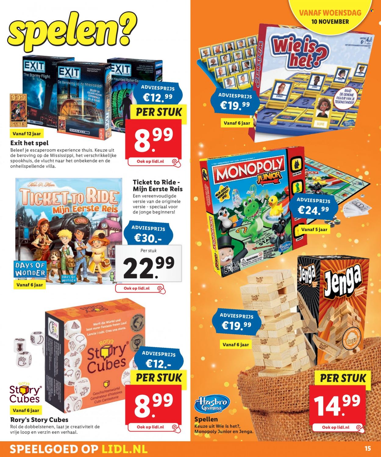 thumbnail - Lidl-aanbieding -  producten in de aanbieding - Hasbro, Monopoly, speelgoed. Pagina 15.