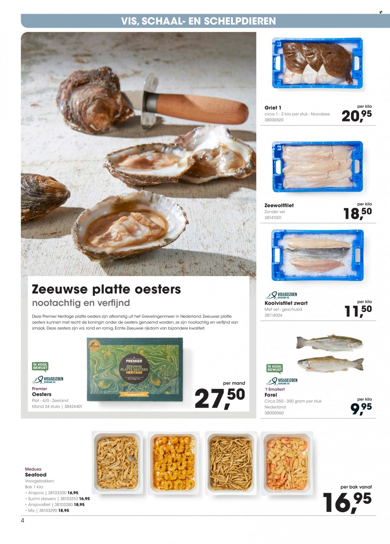 thumbnail - Hanos-aanbieding - 1-11-2021 - 14-11-2021 -  producten in de aanbieding - surimi, zeewolffilet, oesters, forel, ansjovisfilet. Pagina 4.