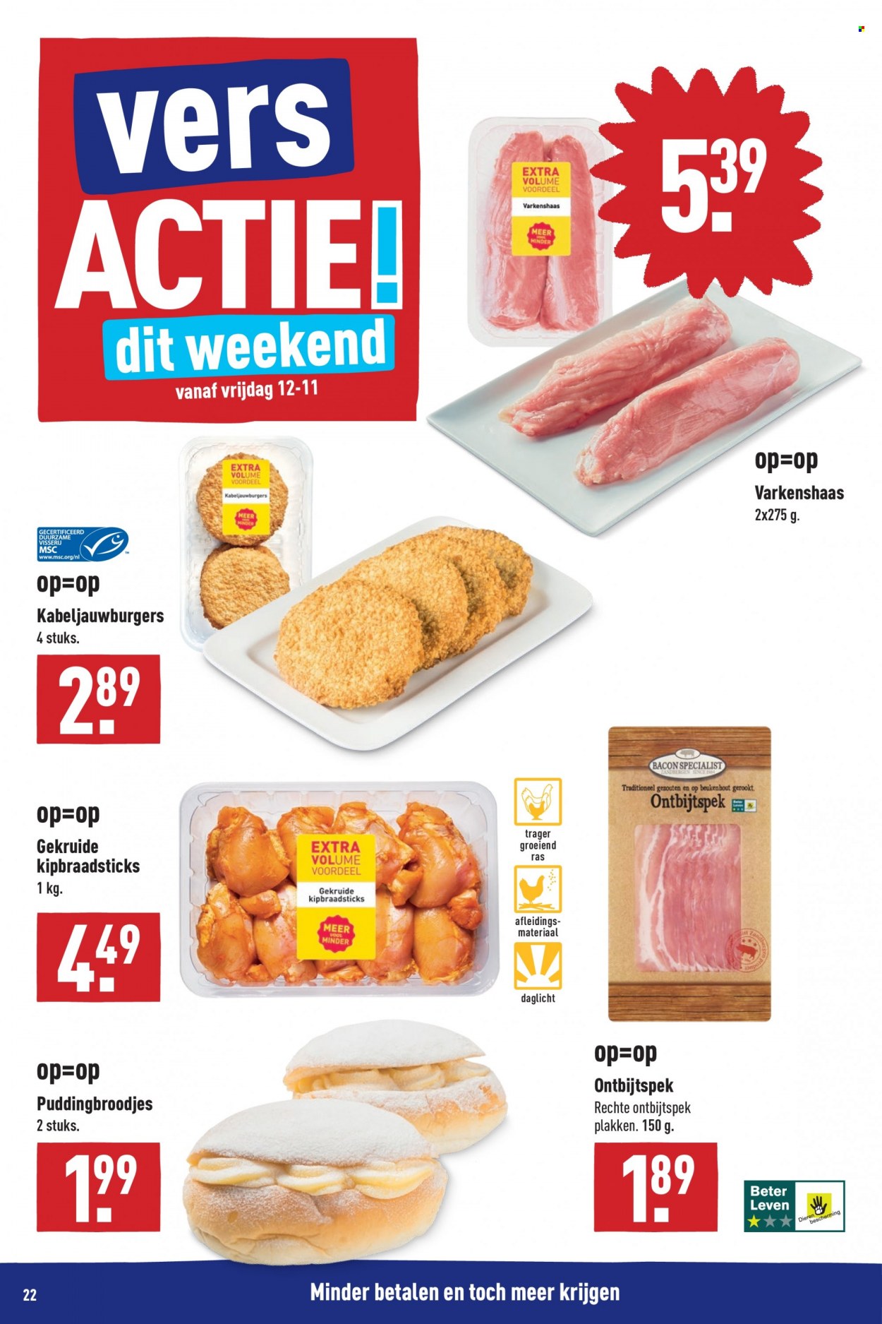 thumbnail - Aldi-aanbieding - 8-11-2021 - 14-11-2021 -  producten in de aanbieding - varkenshaas, bacon, ontbijtspek. Pagina 22.