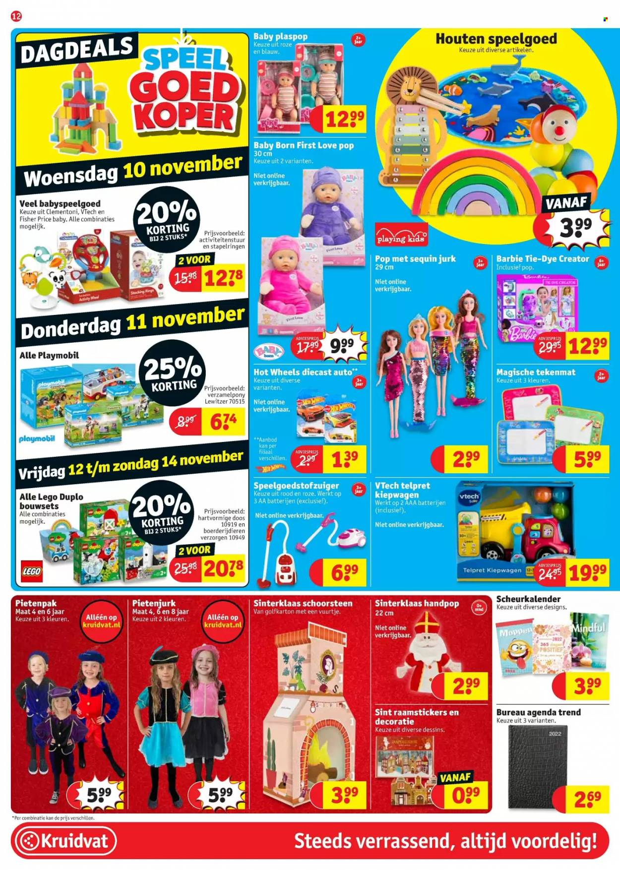 thumbnail - Kruidvat-aanbieding - 9-11-2021 - 21-11-2021 -  producten in de aanbieding - VTech, jurk, Baby Born, Barbie, Clementoni, Hot Wheels, LEGO, LEGO DUPLO, Playmobil, speelgoed. Pagina 12.