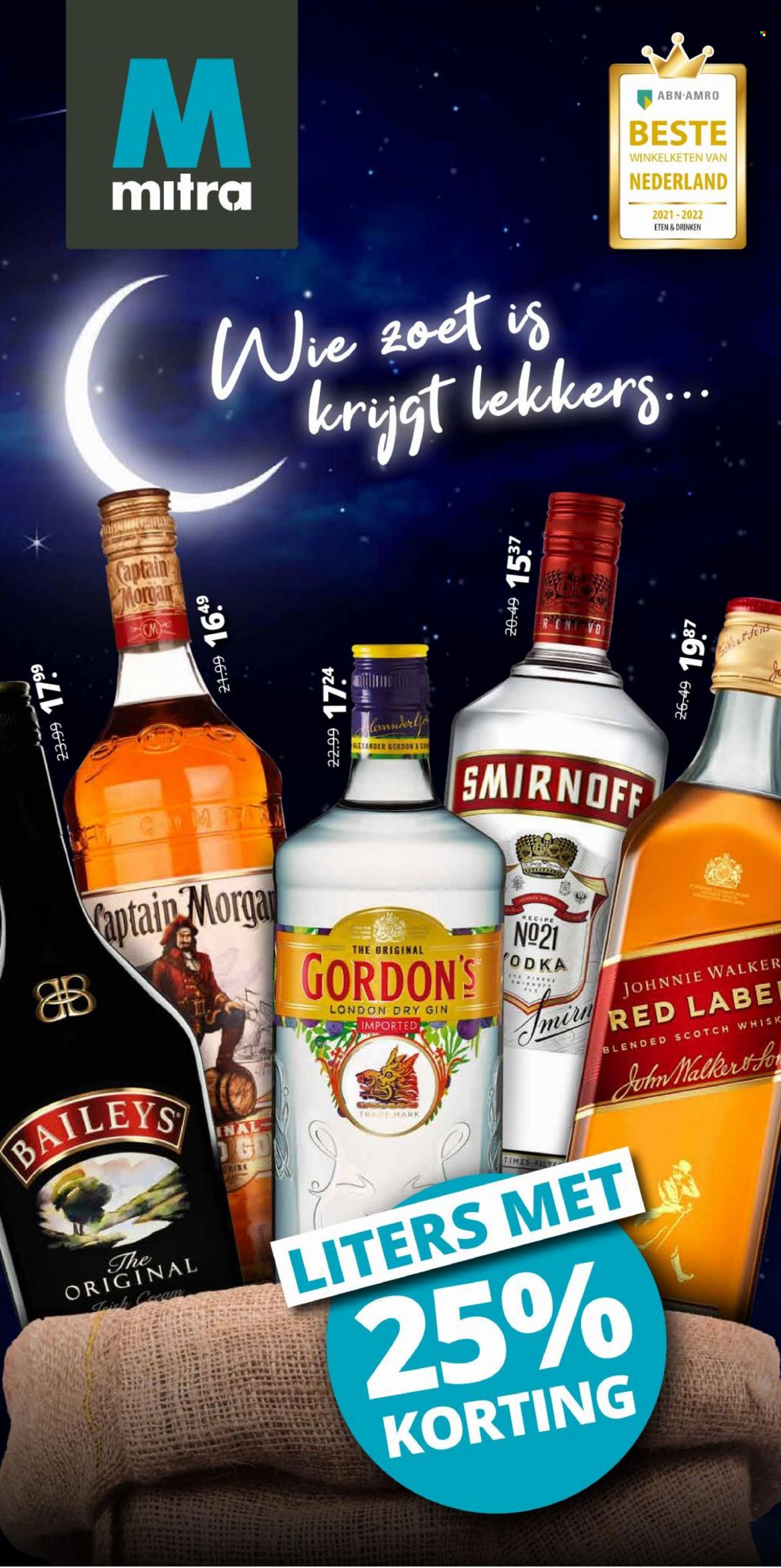thumbnail - Mitra-aanbieding - 15-11-2021 - 28-11-2021 -  producten in de aanbieding - Captain Morgan, London Dry Gin, Smirnoff, gin, Gordon’s Gin. Pagina 1.