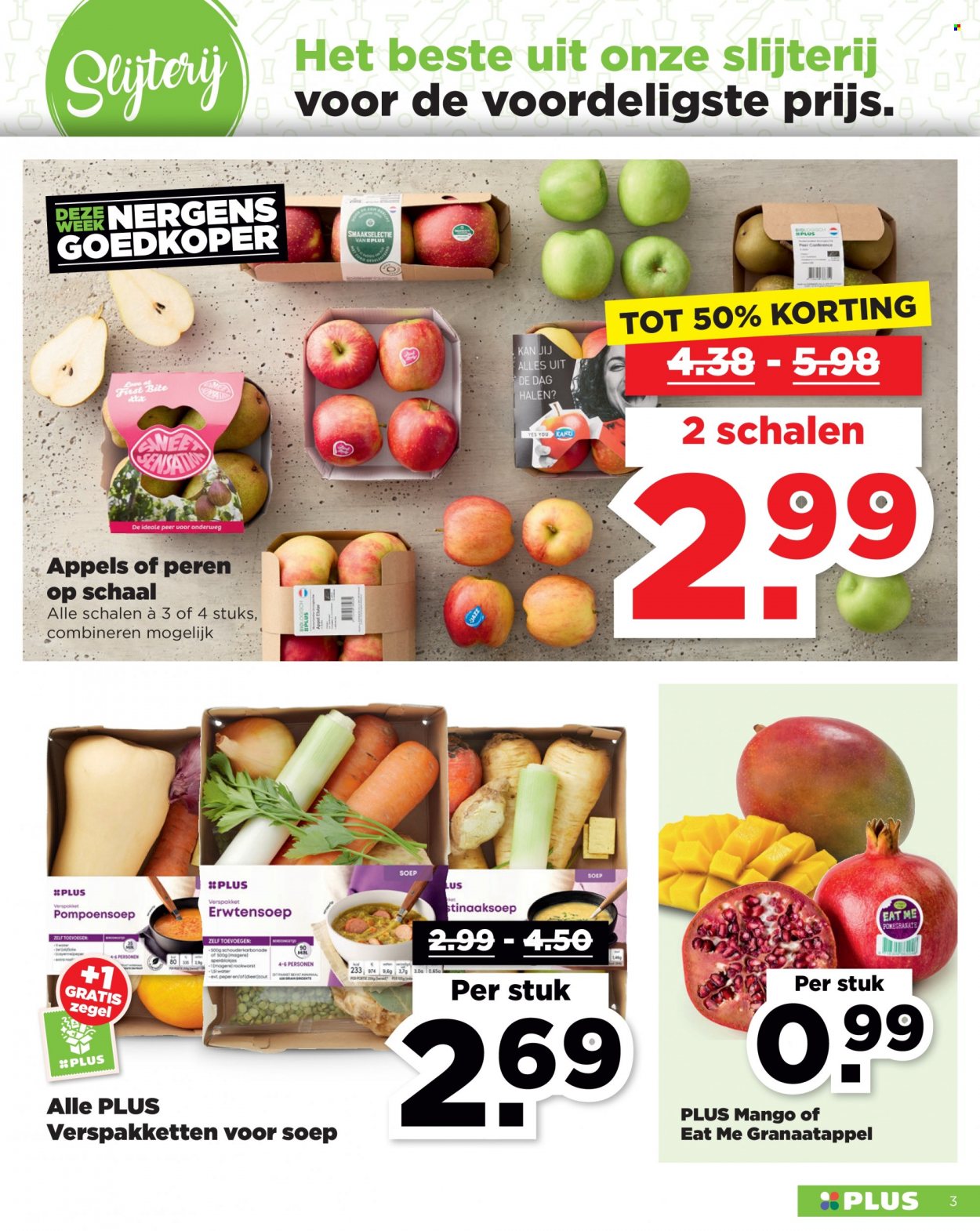 thumbnail - Plus-aanbieding - 21-11-2021 - 27-11-2021 -  producten in de aanbieding - appels, mango, peer, granaatappel, rookworst. Pagina 3.