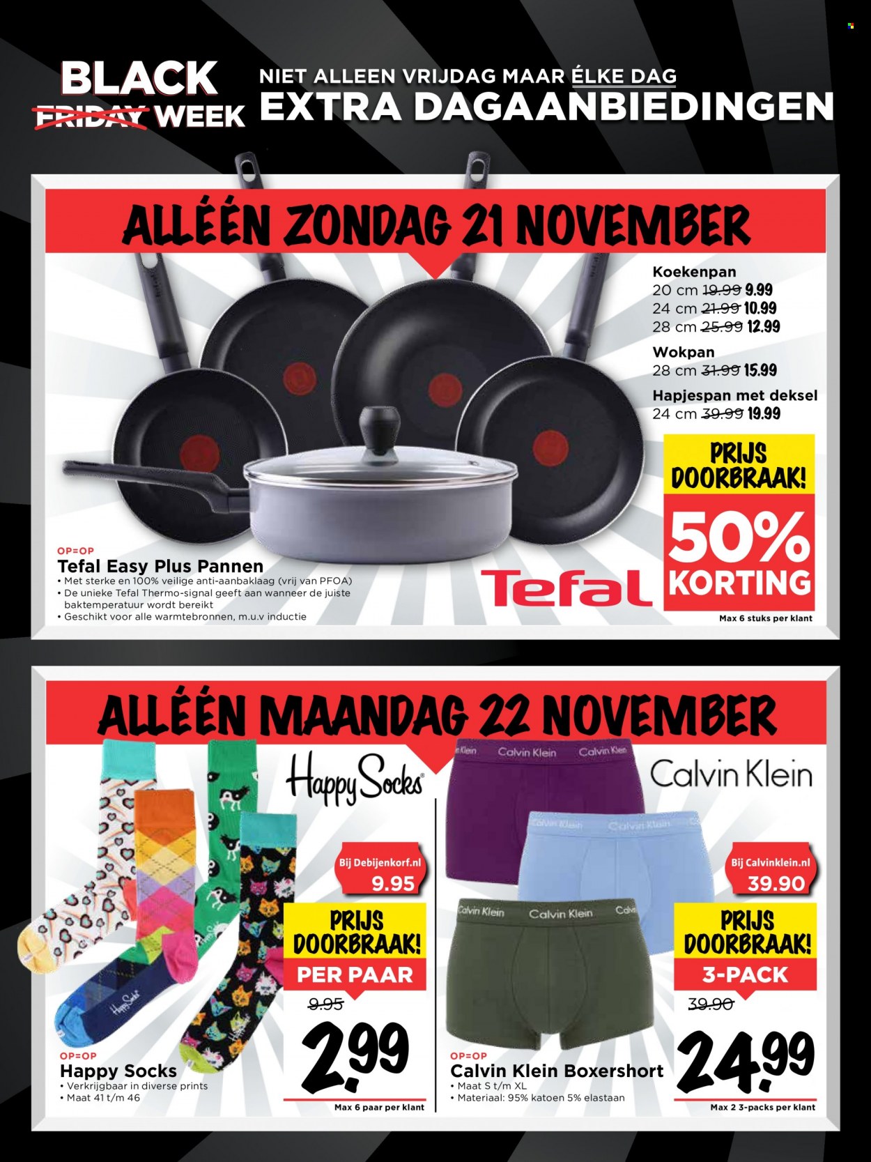 thumbnail - Vomar-aanbieding - 21-11-2021 - 27-11-2021 -  producten in de aanbieding - Calvin Klein, hapjespan, koekenpan, pan, Tefal, wokpan, Happy Socks. Pagina 2.