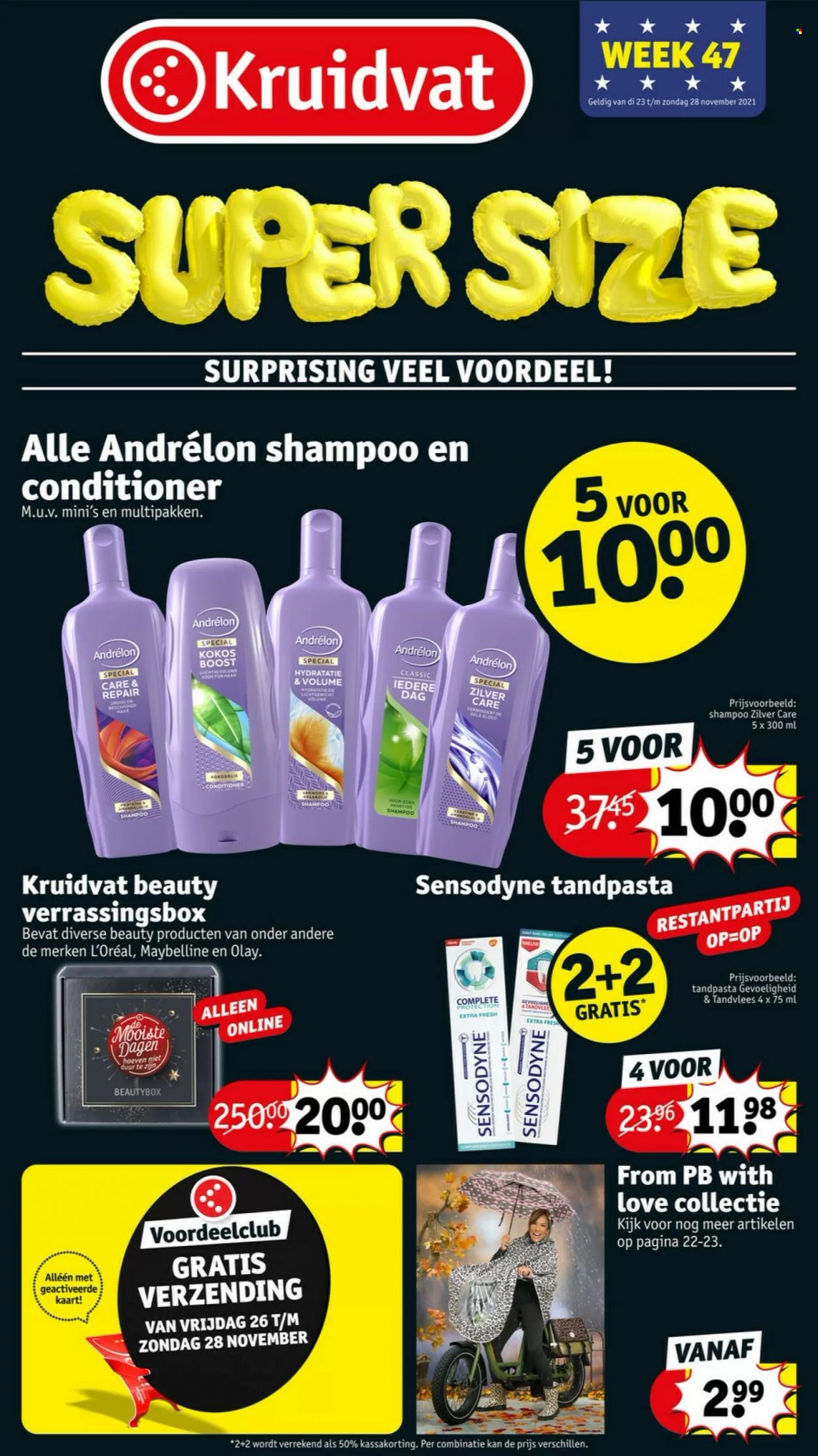 thumbnail - Kruidvat-aanbieding - 23-11-2021 - 28-11-2021 -  producten in de aanbieding - L’oréal, Maybelline, shampoo, Sensodyne, tandpasta, conditioner, Andrélon. Pagina 1.