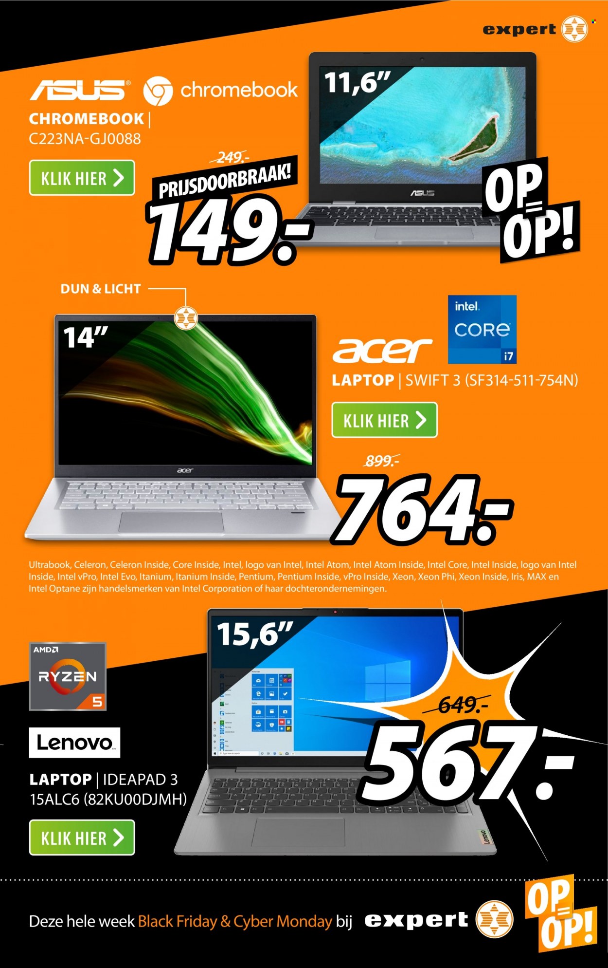 thumbnail - Expert-aanbieding - 20-11-2021 - 29-11-2021 -  producten in de aanbieding - Asus, Lenovo, Acer, Chromebook, laptop, Intel. Pagina 11.