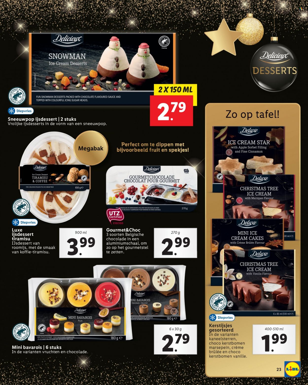 thumbnail - Lidl-aanbieding - 22-11-2021 - 26-12-2021 -  producten in de aanbieding - bavarois, crème brûlée, crème, ijsdessert, roomijs, chocolade, marzipan, koffie. Pagina 23.
