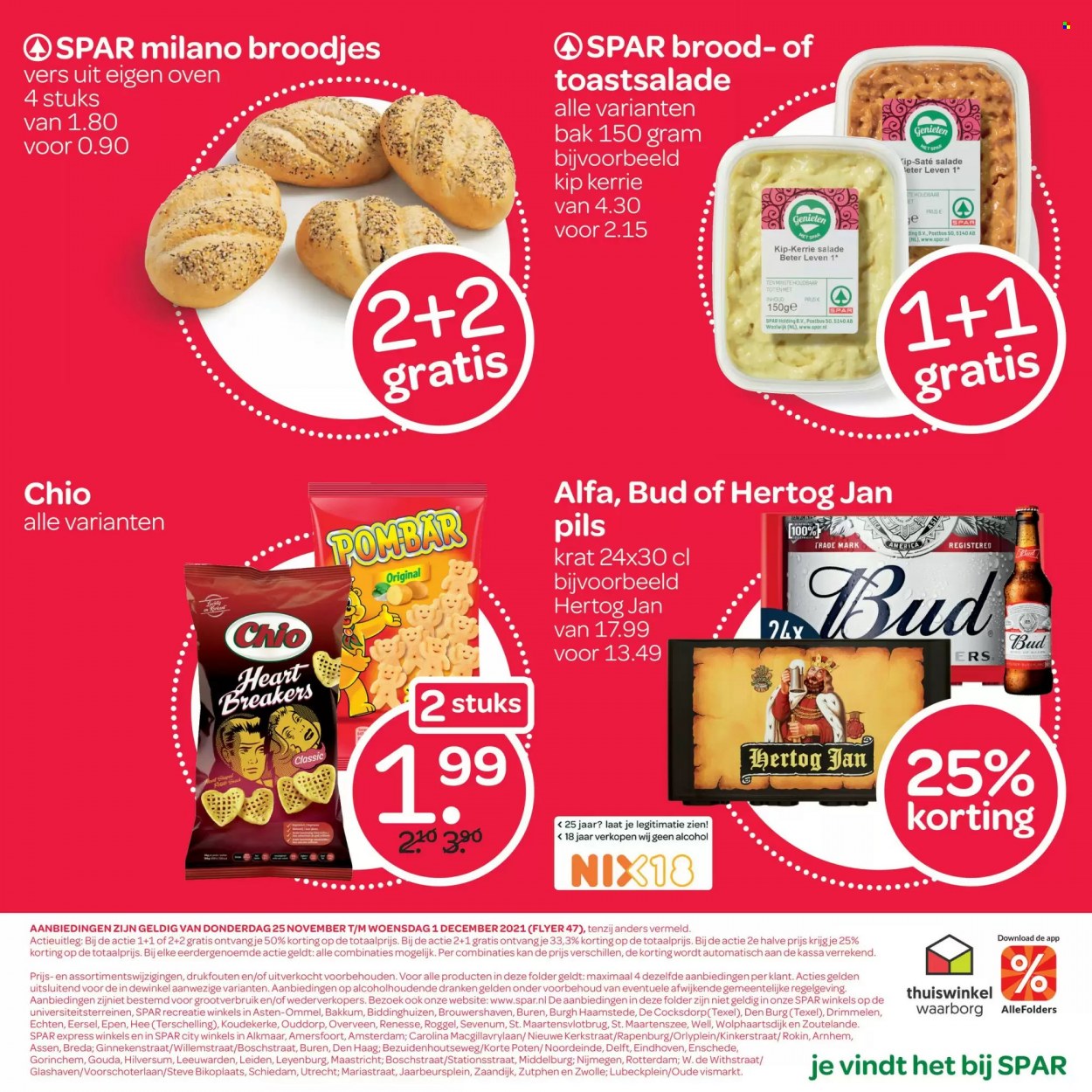 thumbnail - SPAR-aanbieding - 25-11-2021 - 1-12-2021 -  producten in de aanbieding - Alfa, Hertog Jan, brood, kerrie, broodje, gouda. Pagina 2.