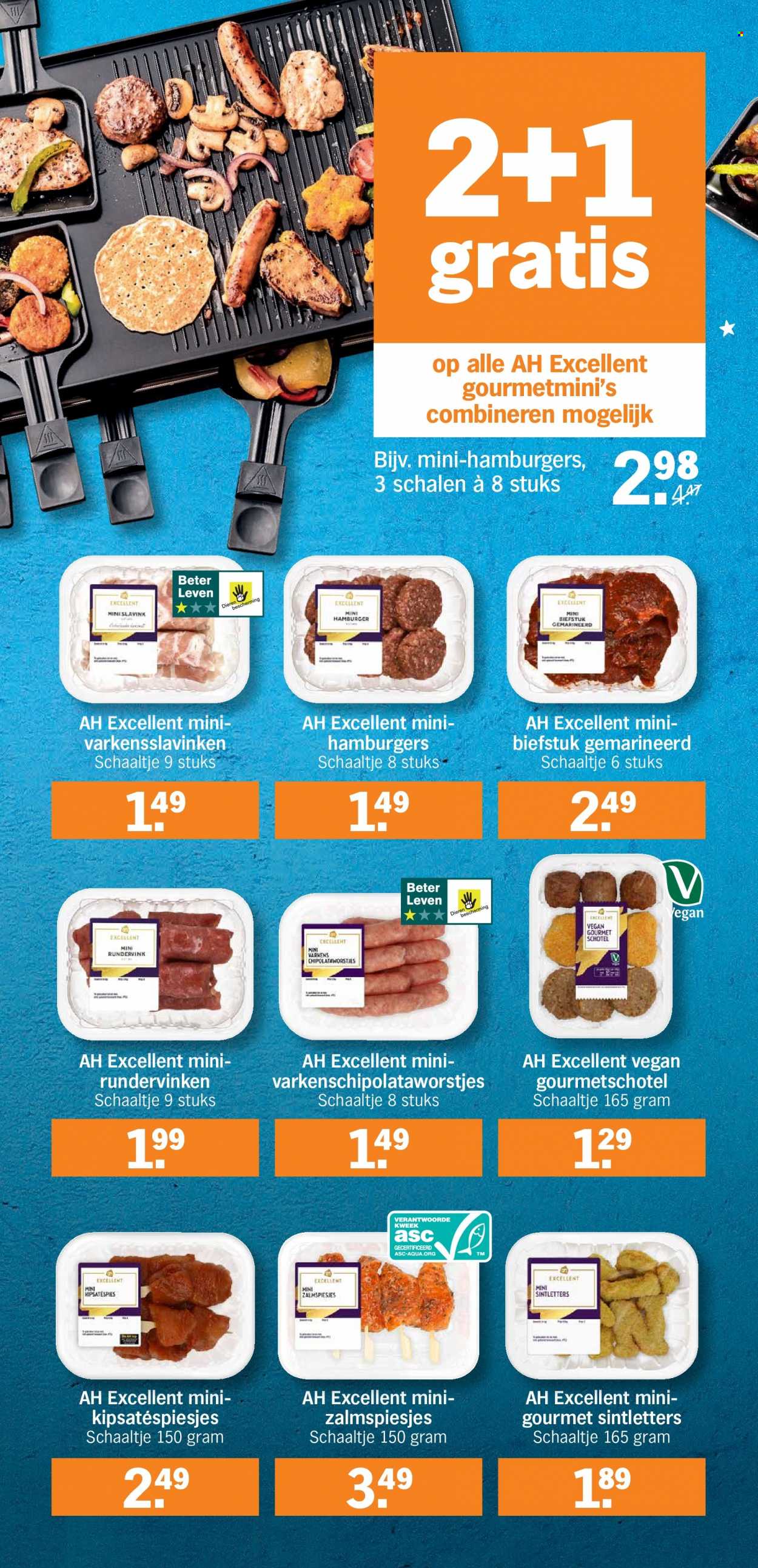 thumbnail - Albert Heijn-aanbieding - 29-11-2021 - 5-12-2021 -  producten in de aanbieding - gourmetschotel, biefstuk, rundervinken, hamburger, chipolataworstjes. Pagina 4.