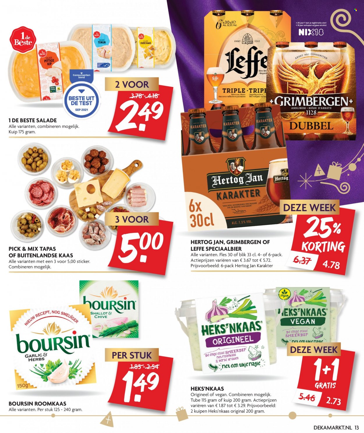 thumbnail - DekaMarkt-aanbieding - 28-11-2021 - 4-12-2021 -  producten in de aanbieding - Leffe, Hertog Jan, tapas, Heks'nkaas, Boursin, kaas, oude kaas, roomkaas. Pagina 13.