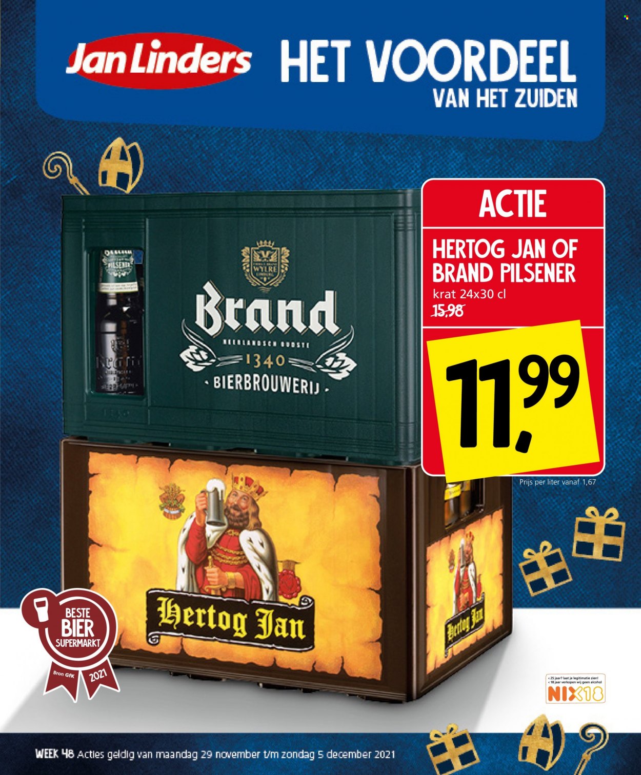 thumbnail - Jan Linders-aanbieding - 29-11-2021 - 5-12-2021 -  producten in de aanbieding - pilsener, Hertog Jan, bier. Pagina 1.