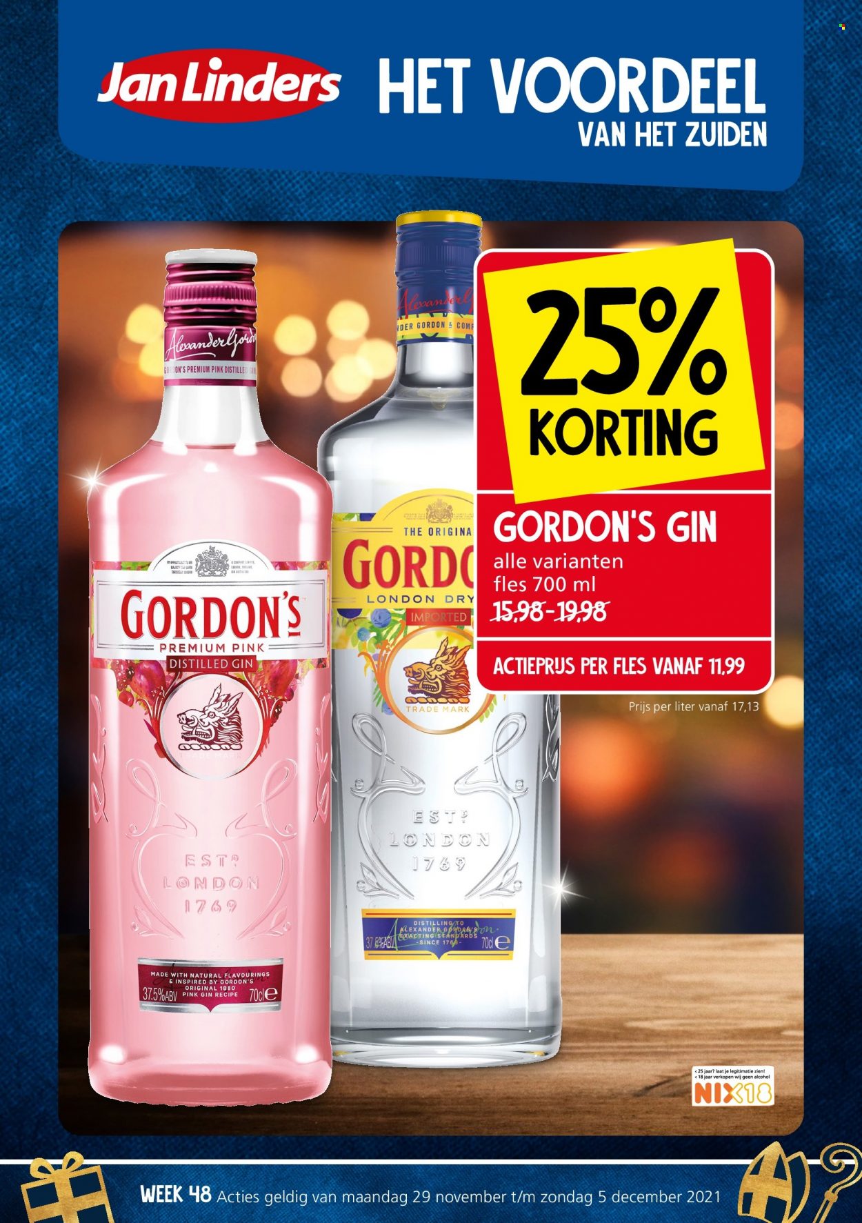thumbnail - Jan Linders-aanbieding - 29-11-2021 - 5-12-2021 -  producten in de aanbieding - gin, Gordon’s Gin. Pagina 1.
