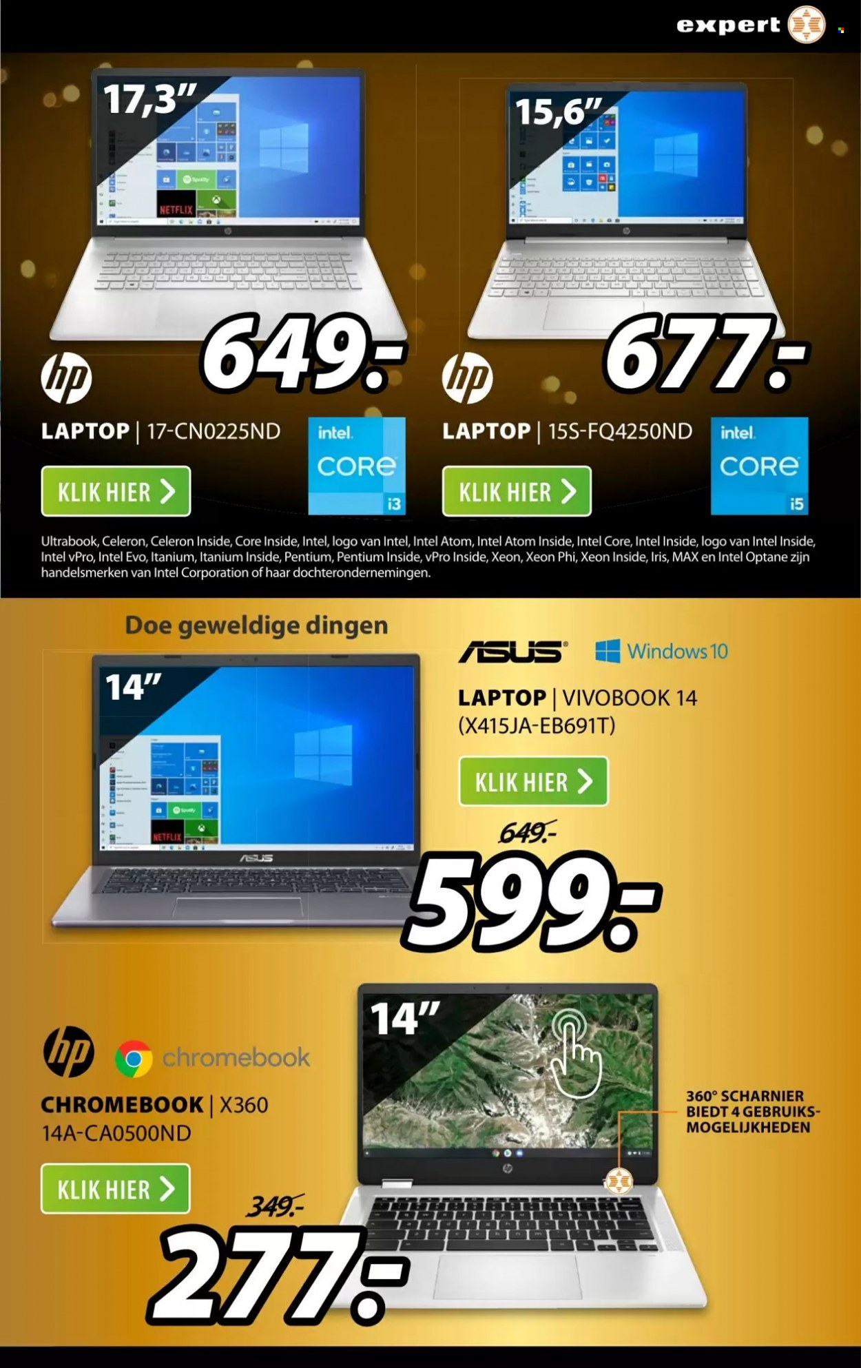 thumbnail - Expert-aanbieding - 6-12-2021 - 12-12-2021 -  producten in de aanbieding - Asus, HP, Chromebook, laptop, Intel. Pagina 9.
