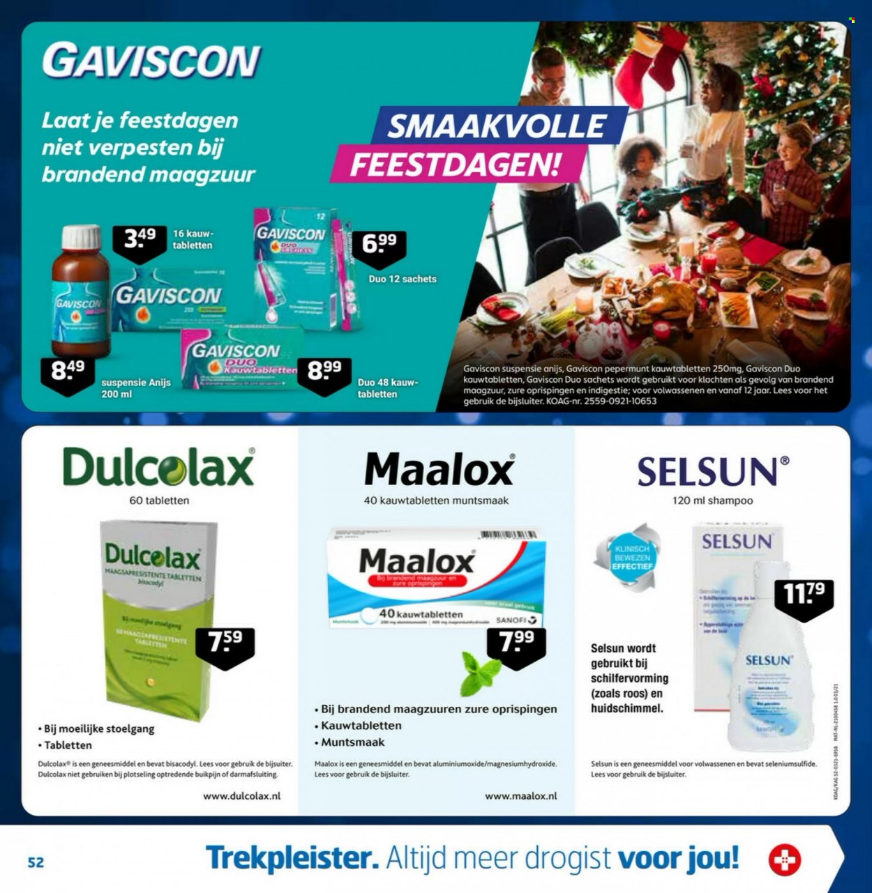 thumbnail - Trekpleister-aanbieding - 7-12-2021 - 19-12-2021 -  producten in de aanbieding - shampoo, Bisacodyl, Gaviscon, Gaviscon DUO. Pagina 52.