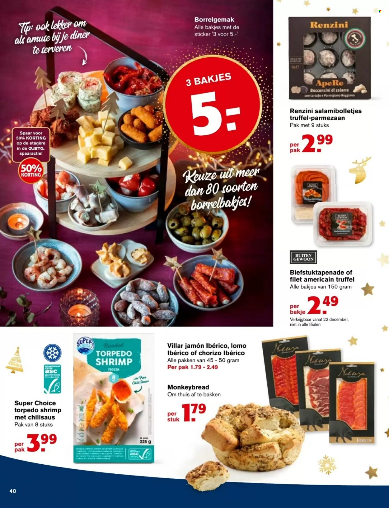 thumbnail - Hoogvliet-aanbieding -  producten in de aanbieding - truffel, chorizo, filet americain, bocconcini, Frozen, chilisaus. Pagina 40.