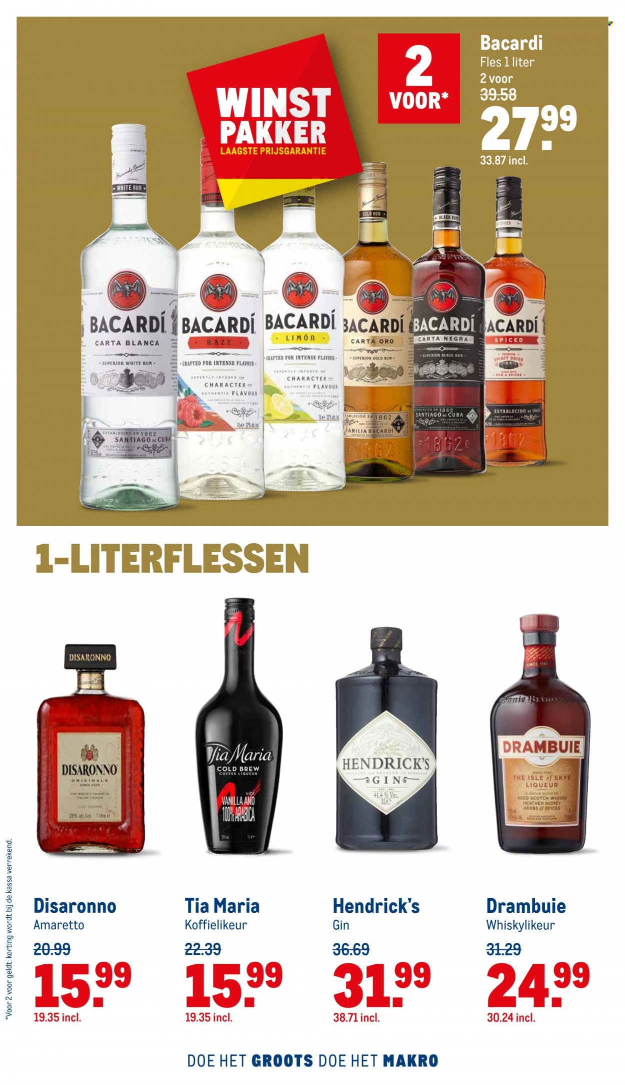 thumbnail - Makro-aanbieding - 8-12-2021 - 24-12-2021 -  producten in de aanbieding - Bacardi, rum, Drambuie, koffielikeur, liqueur, scotch whisky, Tia Maria, whisky, gin, Amaretto. Pagina 36.