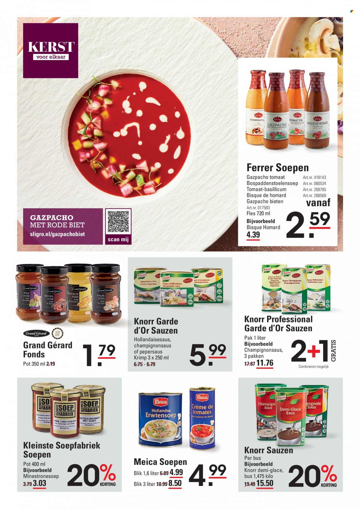 thumbnail - Sligro-aanbieding - 9-12-2021 - 31-12-2021 -  producten in de aanbieding - champignons, tomaten, hollandse erwtensoep, Knorr, minestronesoep. Pagina 46.