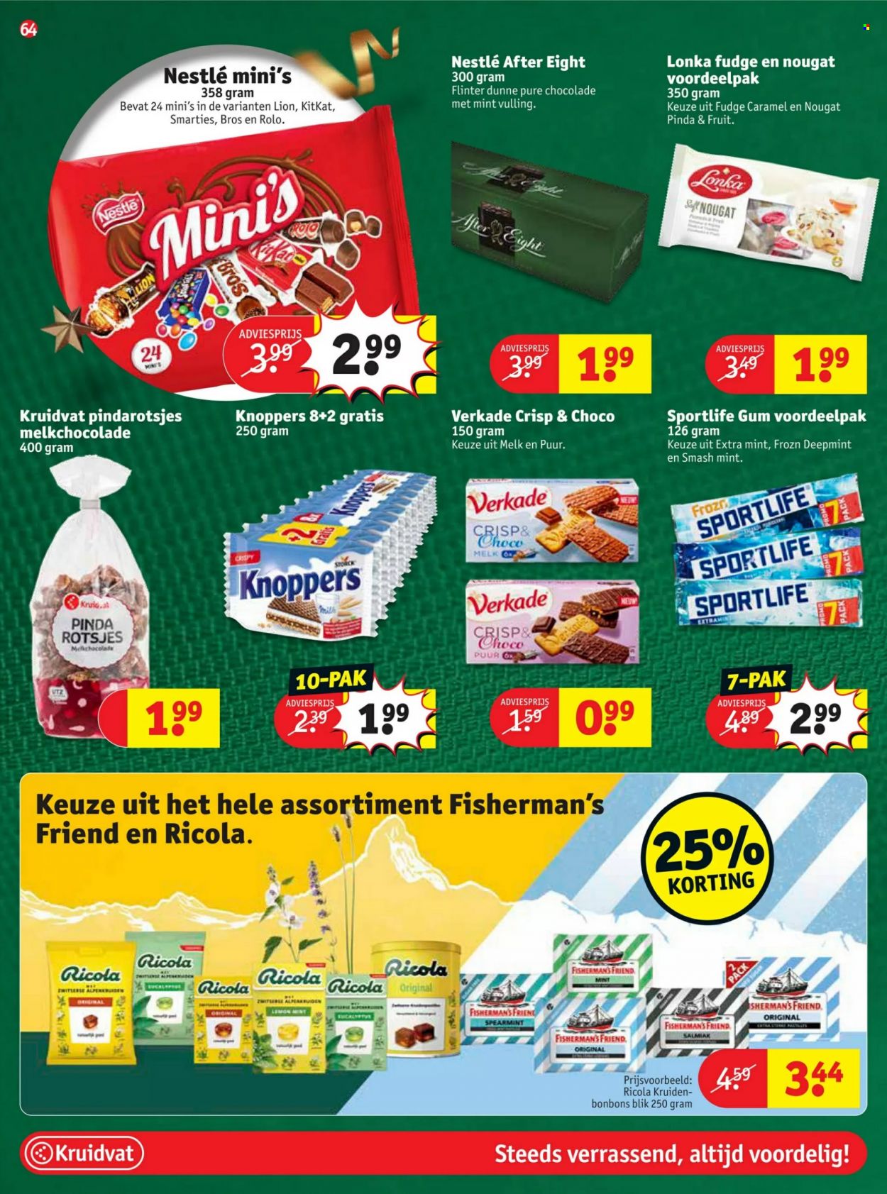 thumbnail - Kruidvat-aanbieding - 14-12-2021 - 26-12-2021 -  producten in de aanbieding - melk, After Eight, gum, chocolade, melkchocolade, pure chocolade, Ricola, Smarties, Nestlé, nougat. Pagina 64.